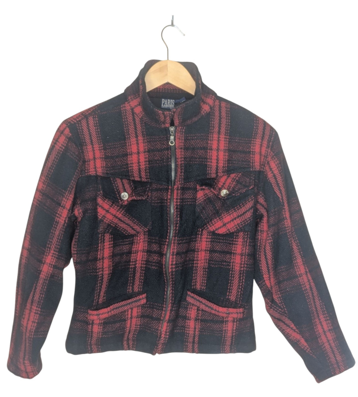 Vintage Paris Sport Club 90’s Women’s Med Red & Black Fully Lined Plaid Jacket