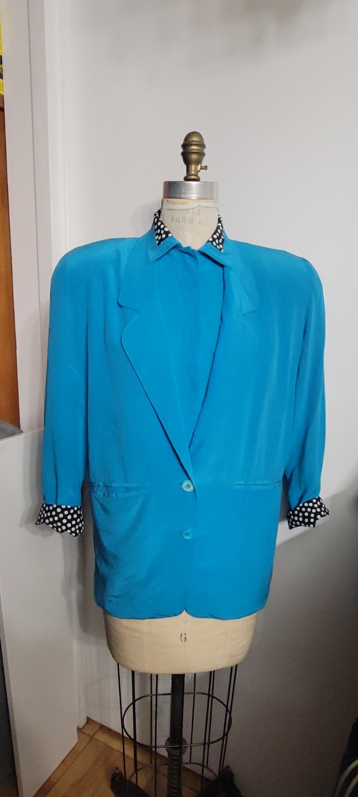 Oleg Cassini Washable Silk Vintage 80’s Turqouise Silk 2-piece Blouse + Blazer