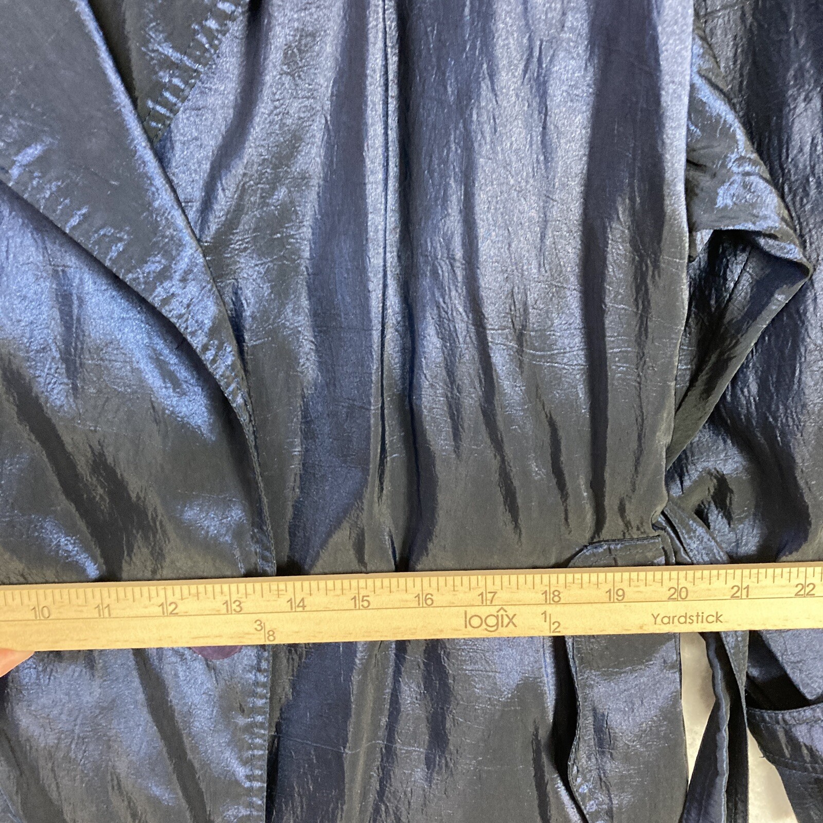 90s VTG Trenchcoat Iridescent Blue Plus 18WP Petite Belted Brem Rainwear Womens