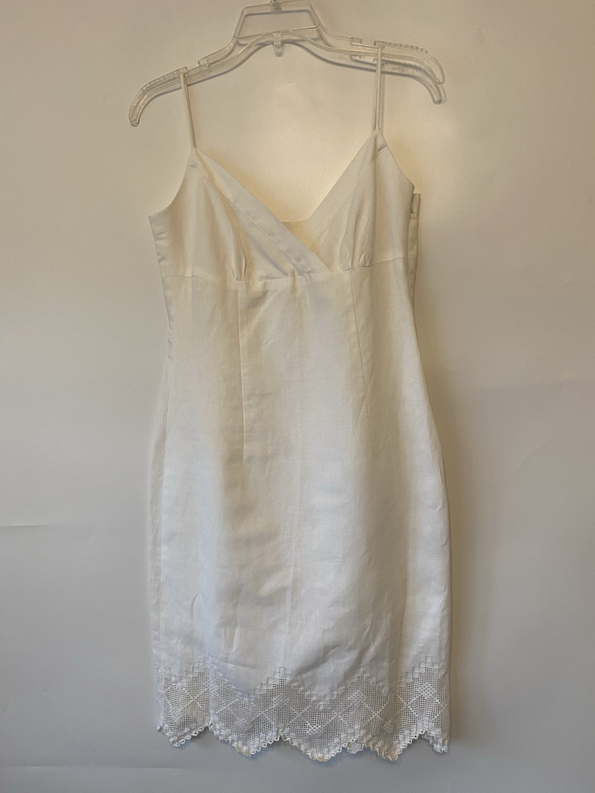 VTG 90s Laundry Shelli Segal Dress Womens 6 Linen Blend White Crochet Fairy Core