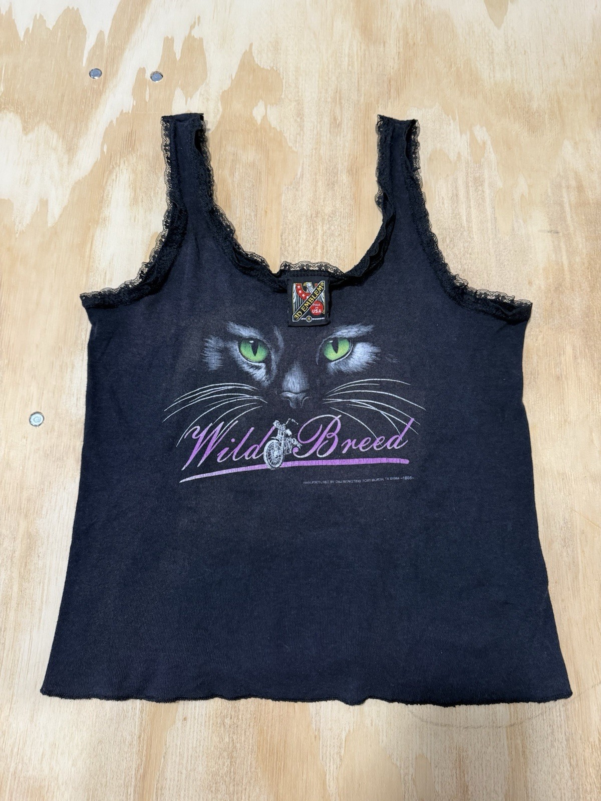 Vintage 90s Wild Breed Biker Women Kitty 3d Emblem Cat Sturgis Tank Top Lace M
