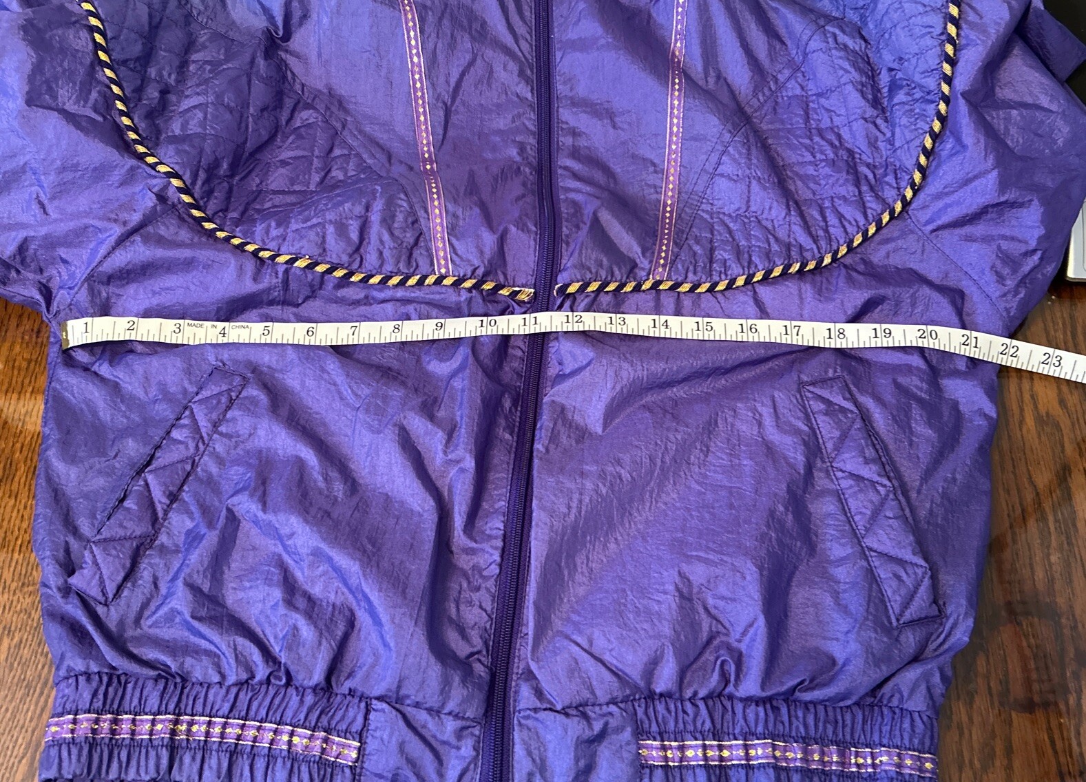 VTG 80s Windbreaker Tracksuit Jacket – Just For Petites Small-Purple Gold Quilt