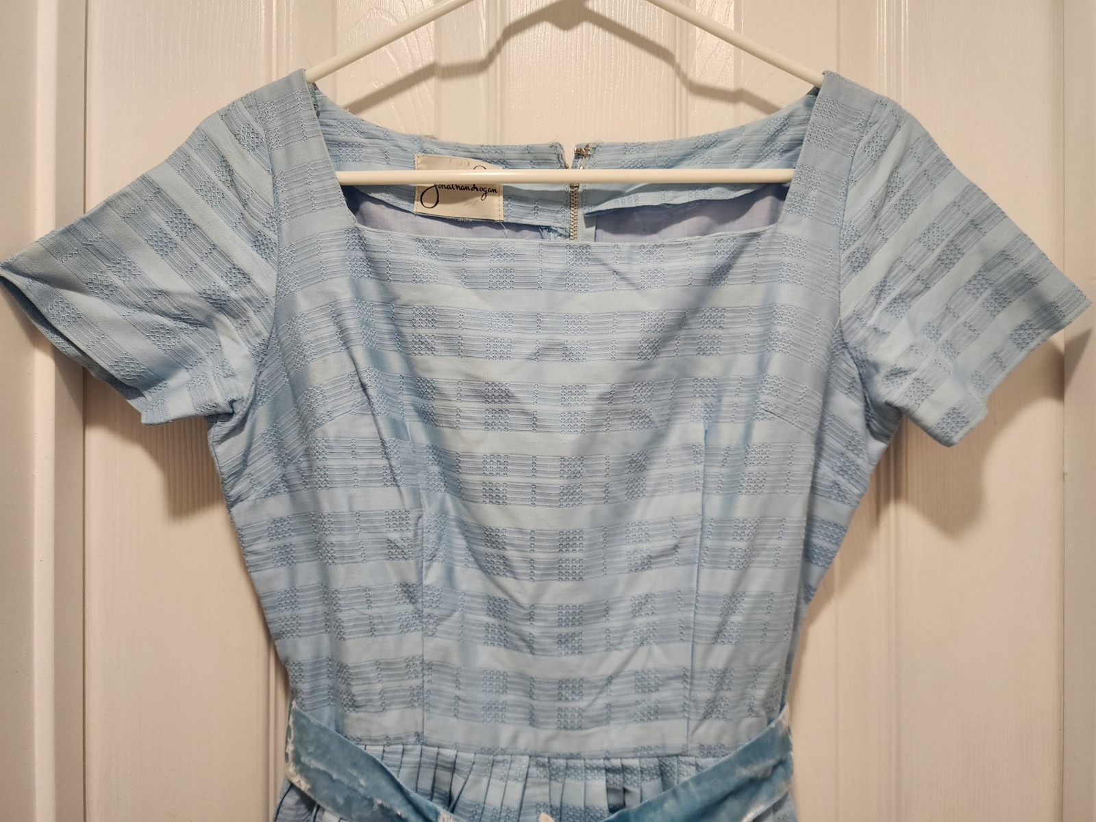 VTG 50s Jonathan Logan Powder Blue Fit & Flare Jrs Day Dress Velvet Ribbon SZ 2