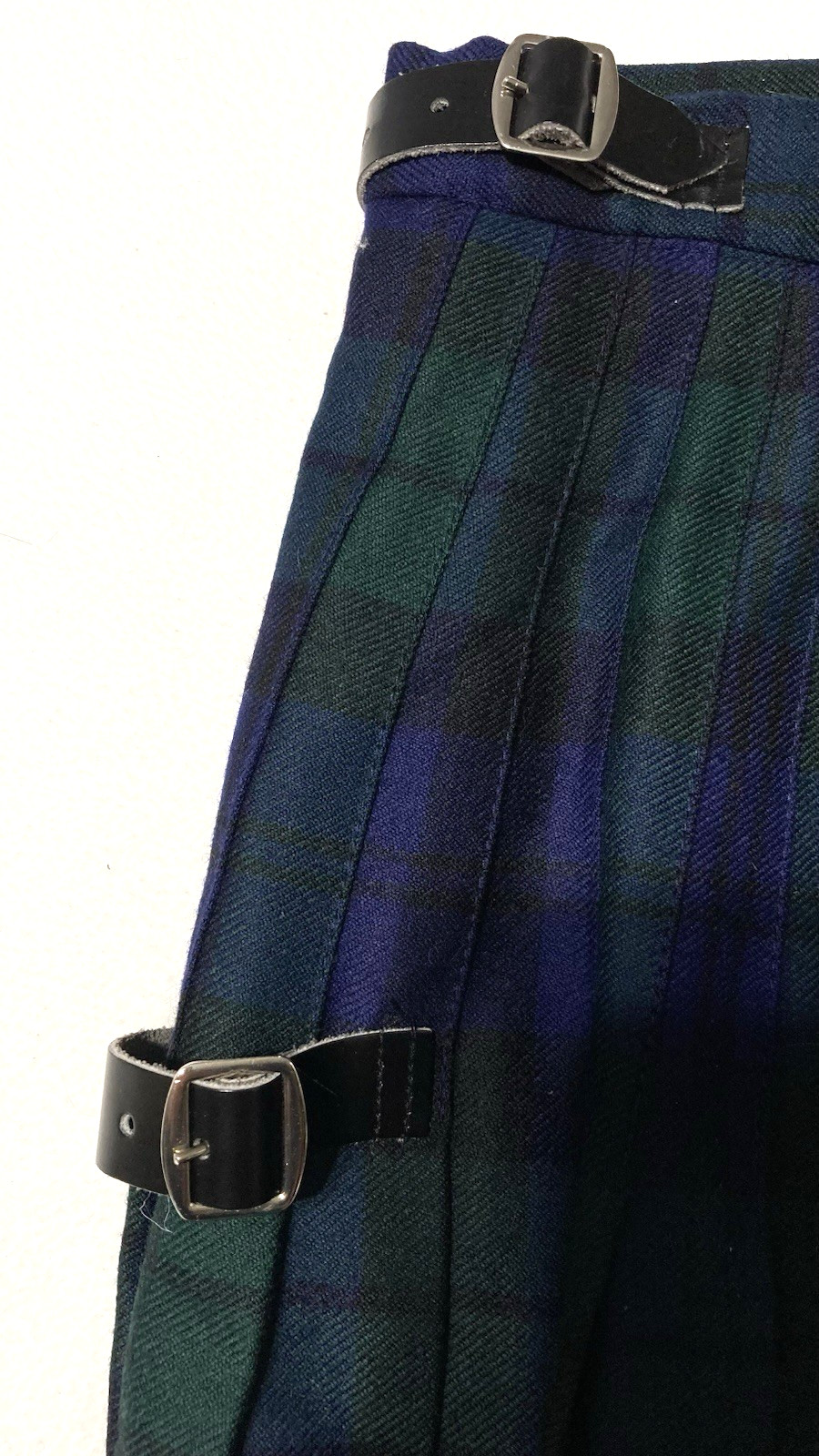 Vintage Wrap Skirt Scotland Academia Pleats Blue Green Plaid Buckle Wool Small