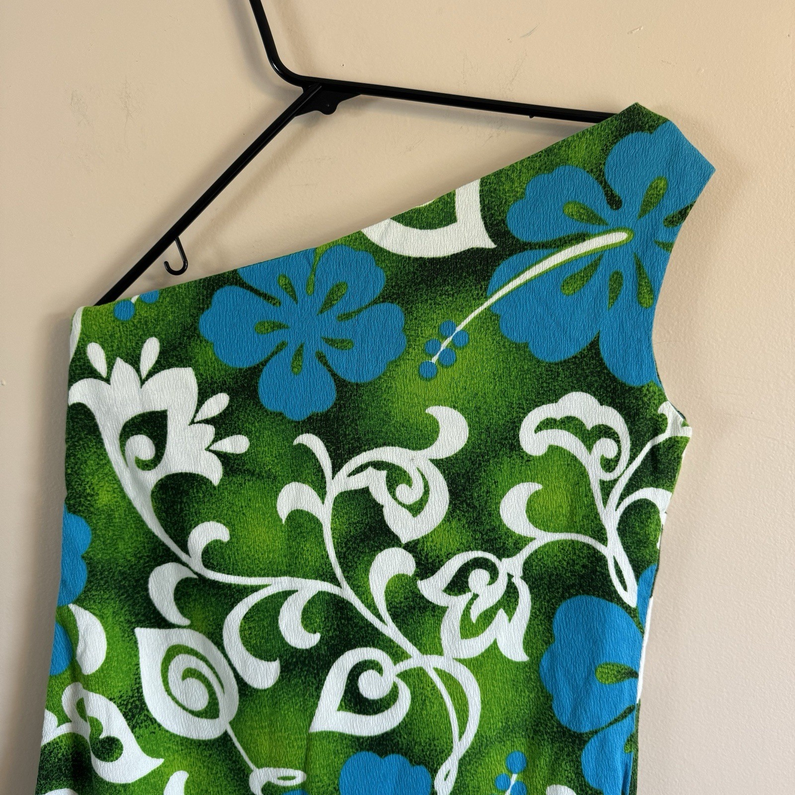 Vogue Paris Original Vintage Hawaiian Handmade One Shoulder Dress Designer