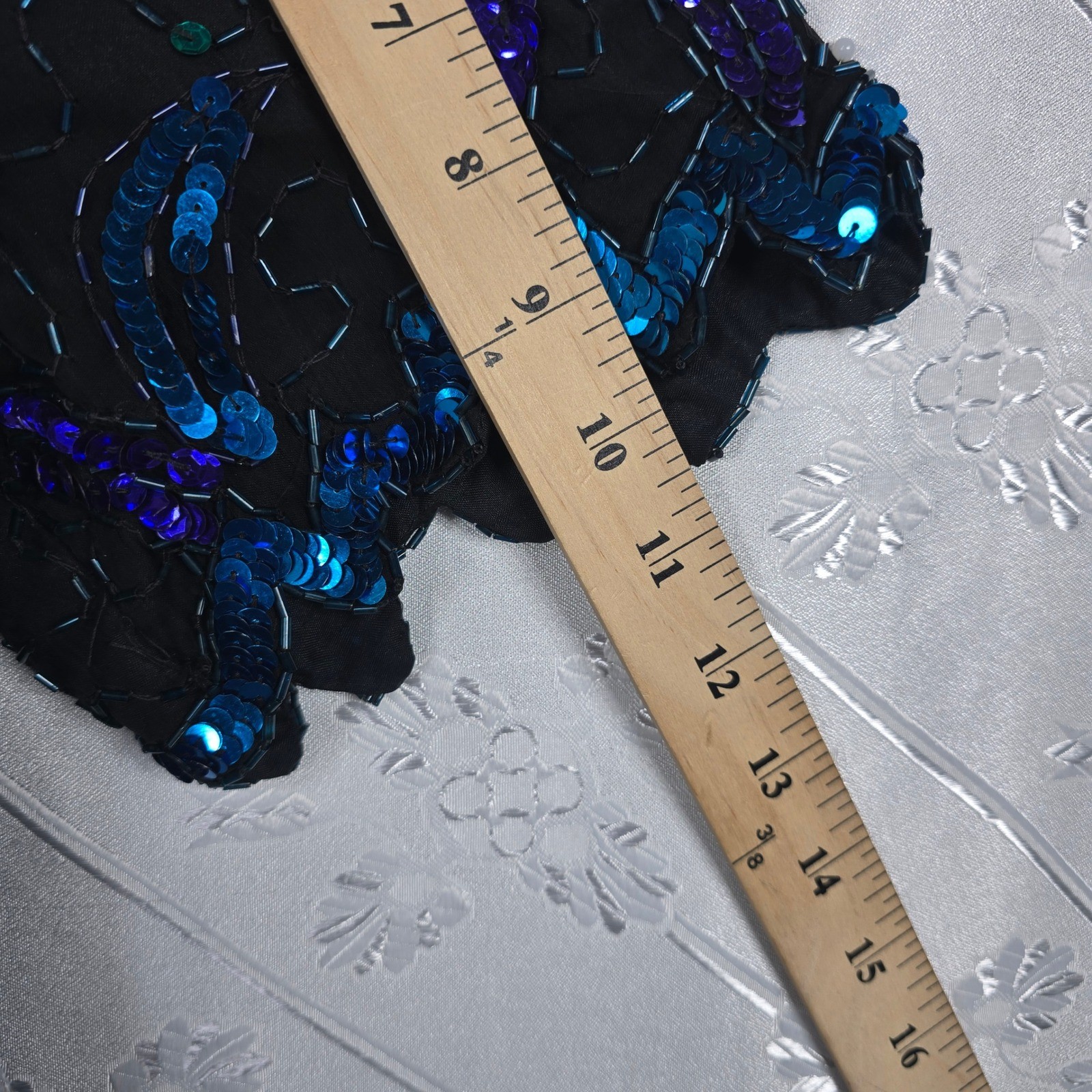 Laurence Kazar Top Womens XL Vintage Black Blue Teal Sequin Beaded Silk EUC