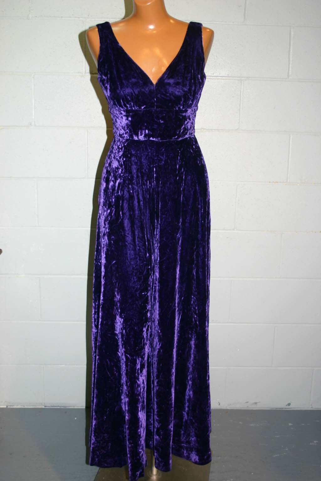 Vtg 60s XS-S Wide Leg Jumpsuit Purple Crushed Velvet PALAZZO PANTS Boho JUMPER