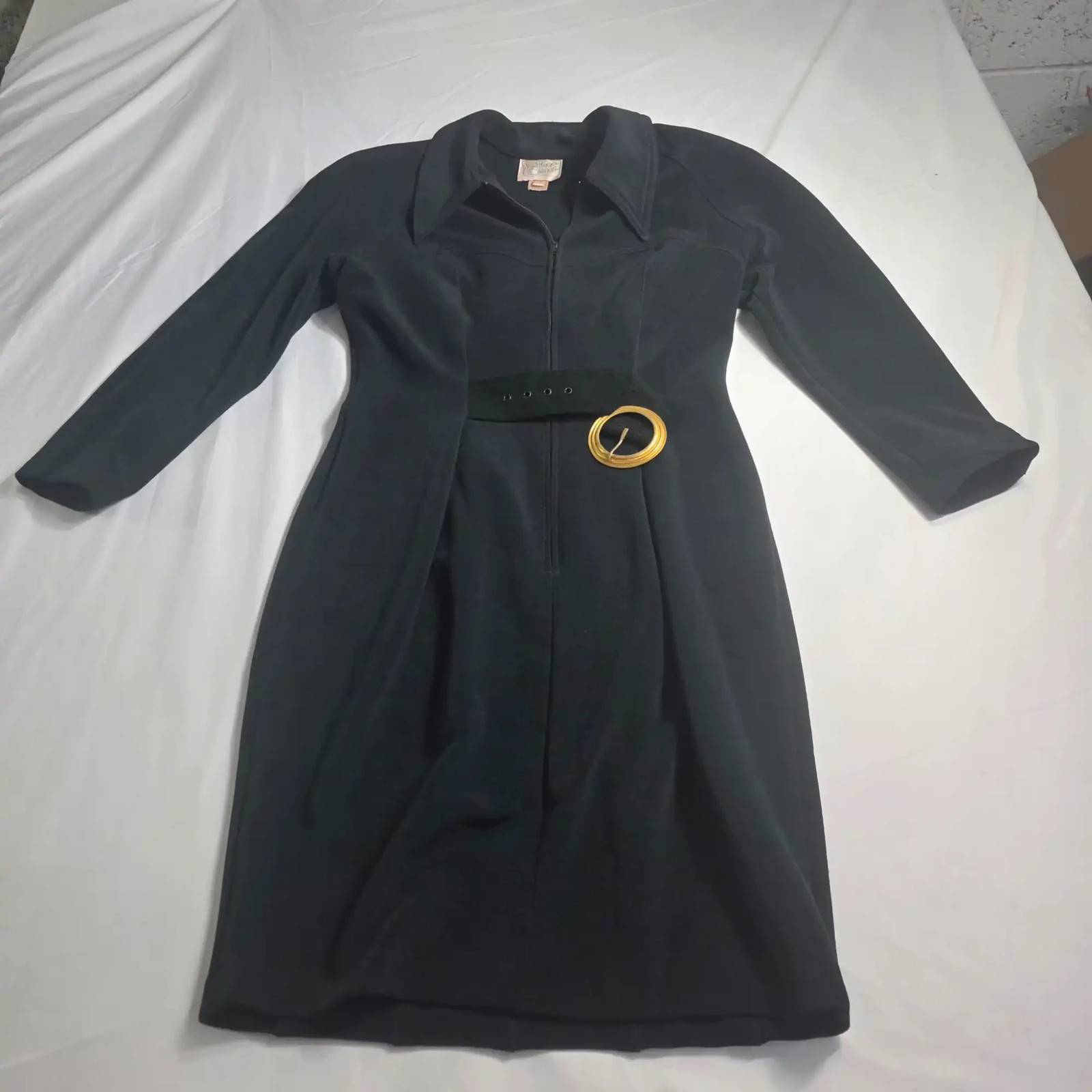 Vintage kathryn dianos Tailored Navy Zip Front Dress Coat size 8 Belted Buckle