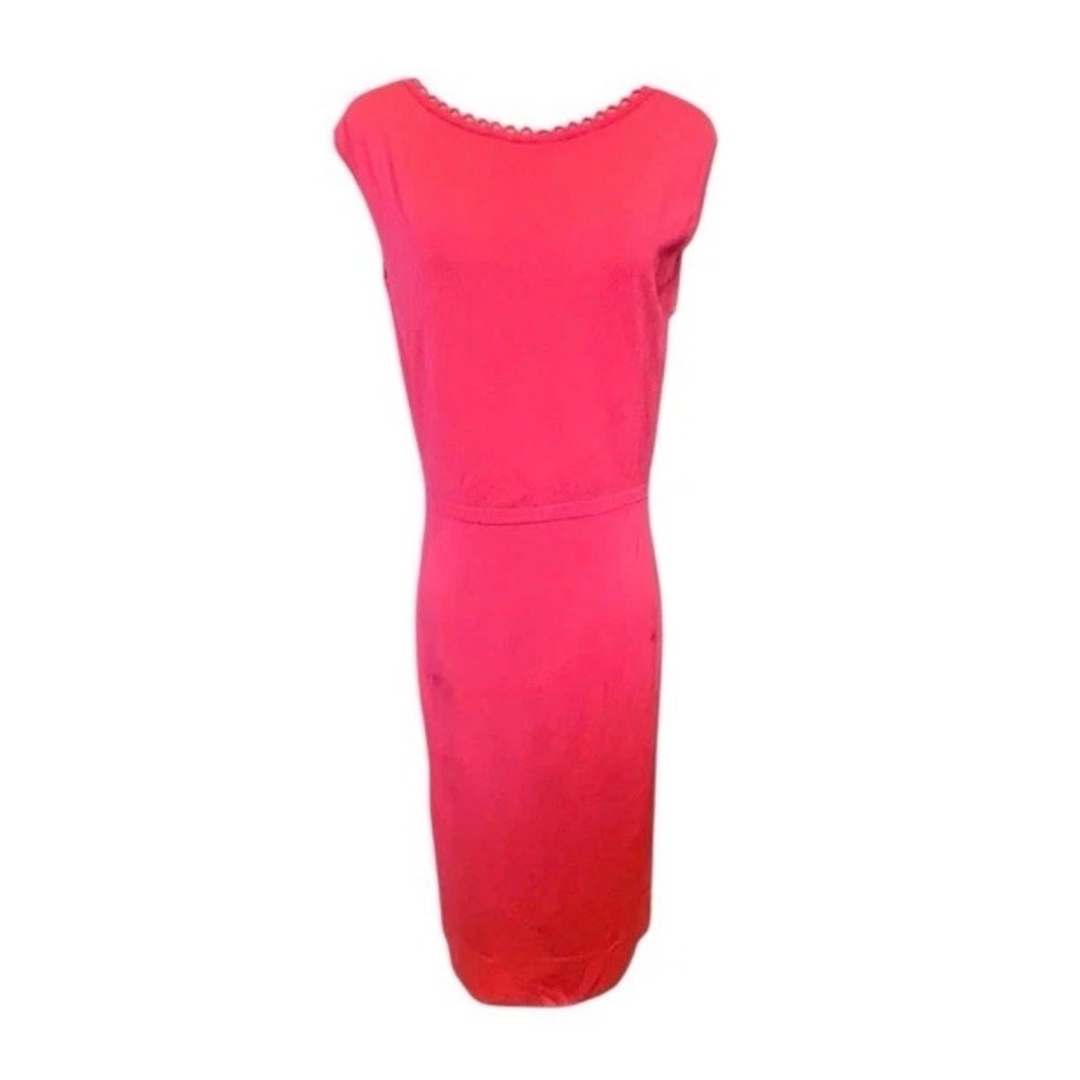 Vintage 70s Coral Red Knit Dress & Cardigan Set Lace-Up Shoulders Midi