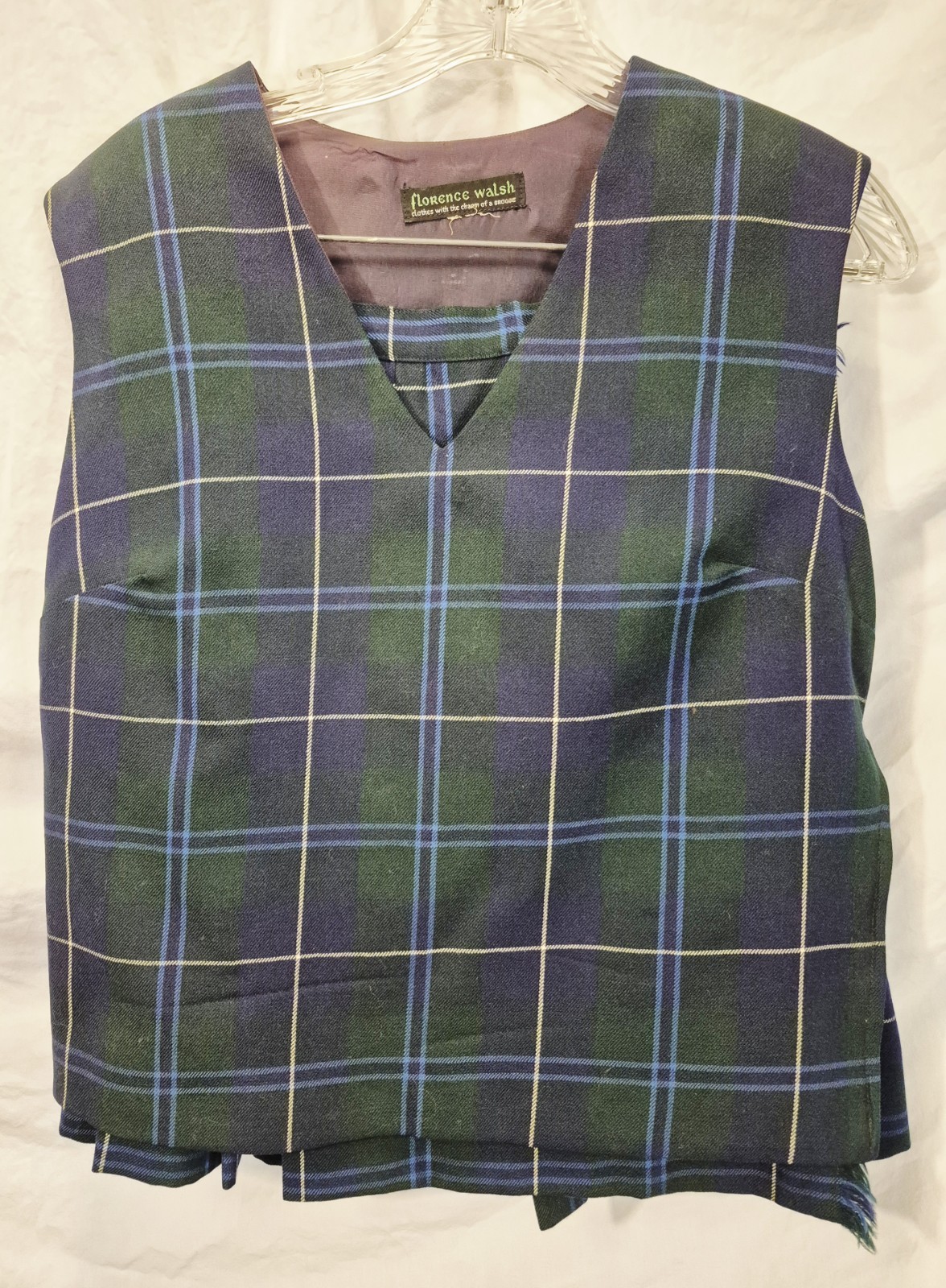 Florence Walsh Vest And Skirt Green Plaid Vintage Small Medium 1970s Schoolgirl
