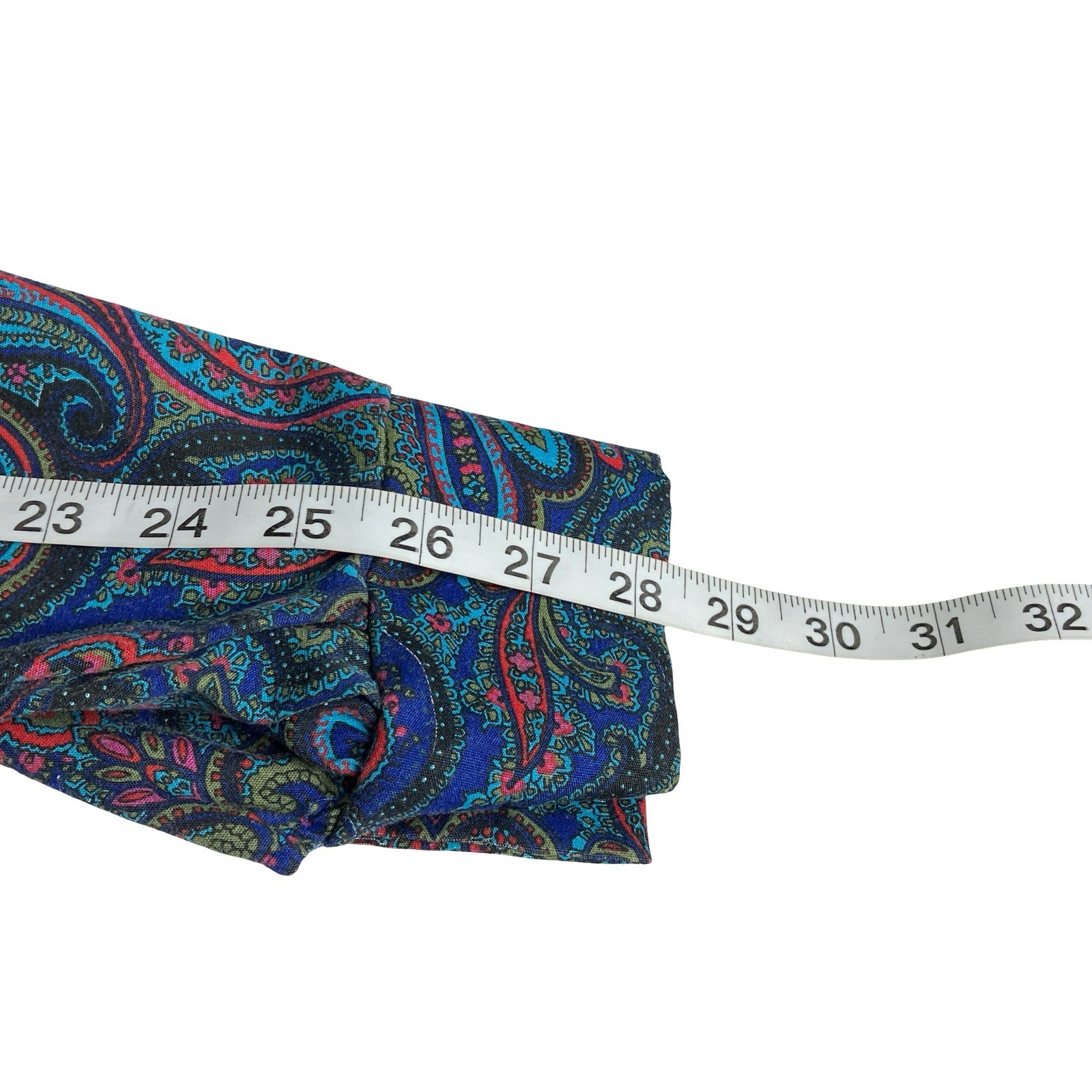 Vintage 80s Bedford Fair Paisley Midi Dress Womens 6 Long Sleeve Belted Boho Mod