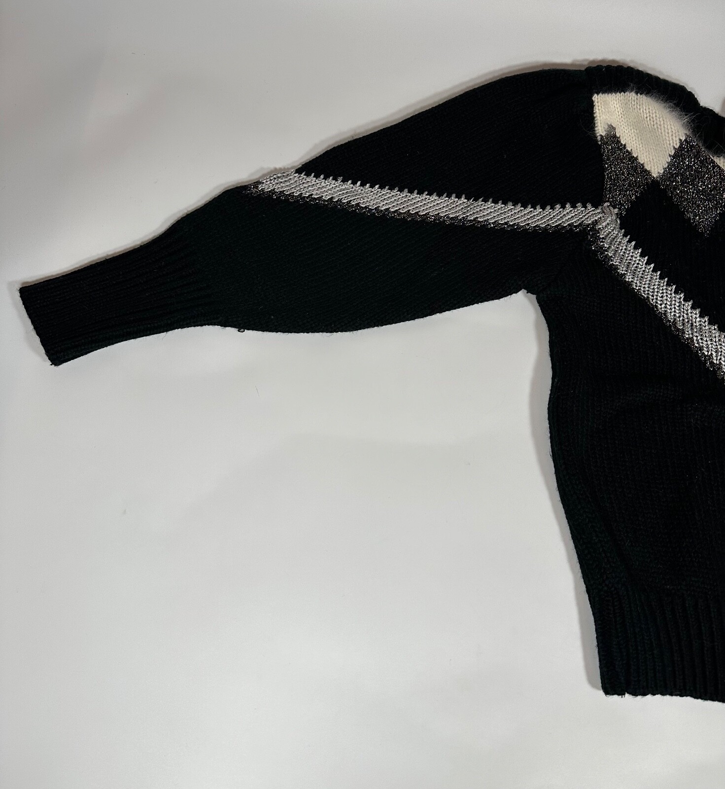 Vintage 80s 90s Maurada Black White Silver Geometric Diamond Holiday Sweater