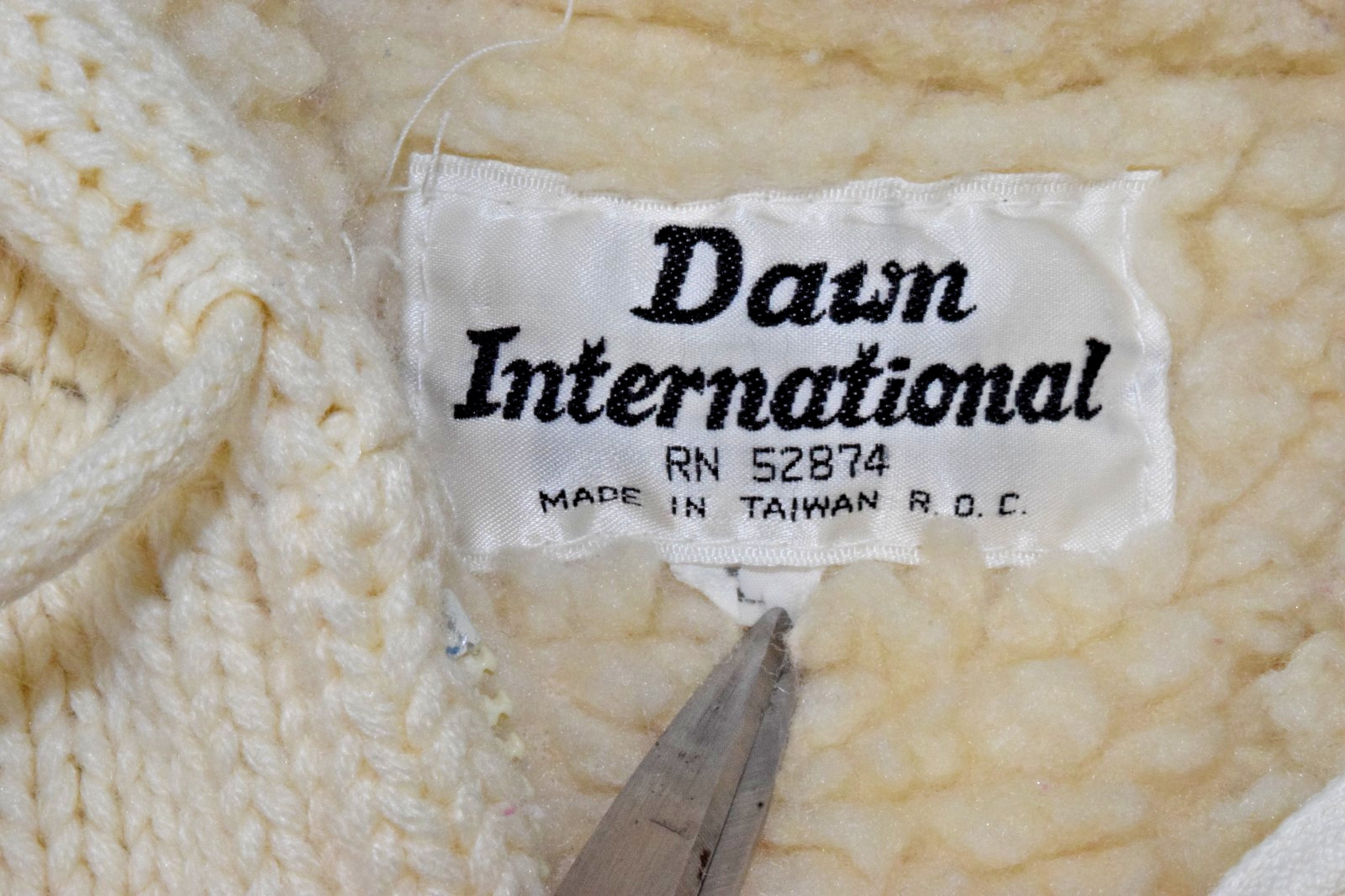 Vintage Sweater Jacket Dawn International Size L 70s Ivory Sherpa Lined Warm