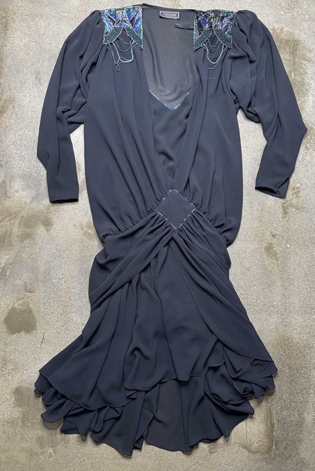 Vintage Casadei Dress Chiffon Black Sheer Drop Waste