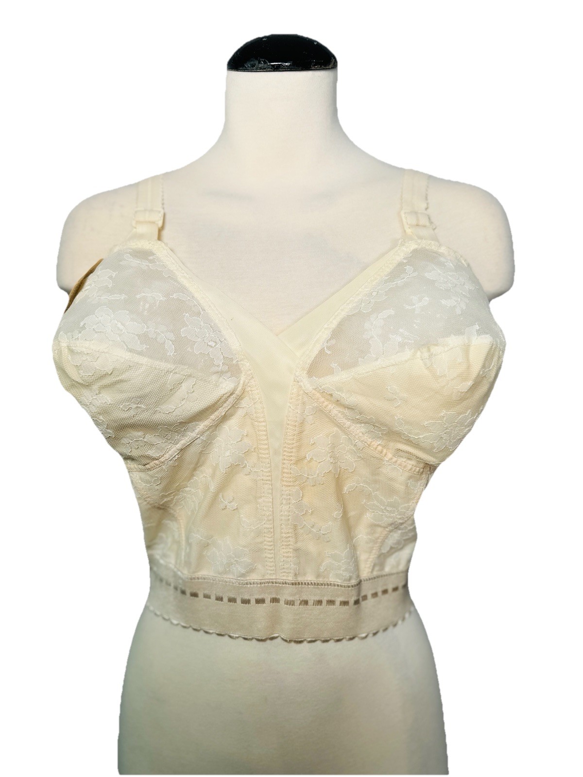 Vintage Bullet Bra Ivory Lacy NOS Size 44C USA NWT Marianne Sweetheart Adj Strap