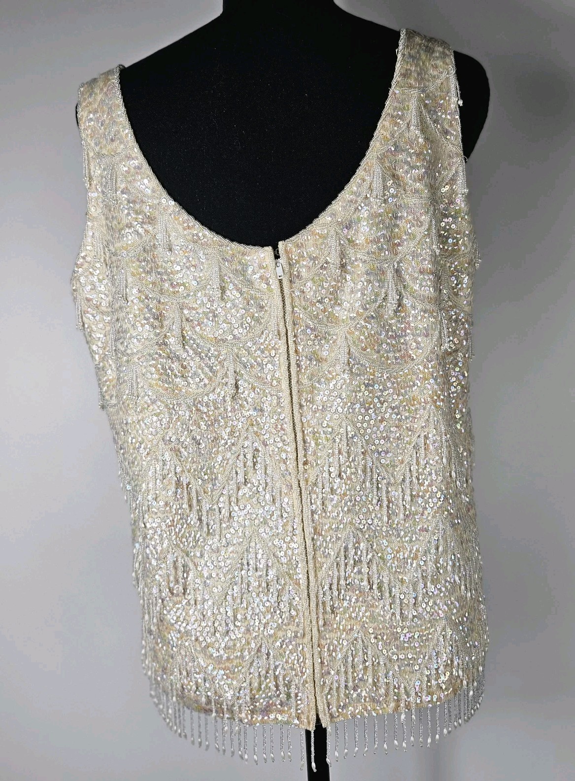 Vintage 1960S Voquemont Sleeveless Tank Top Sweater 100% Beaded And Sequins Sz42
