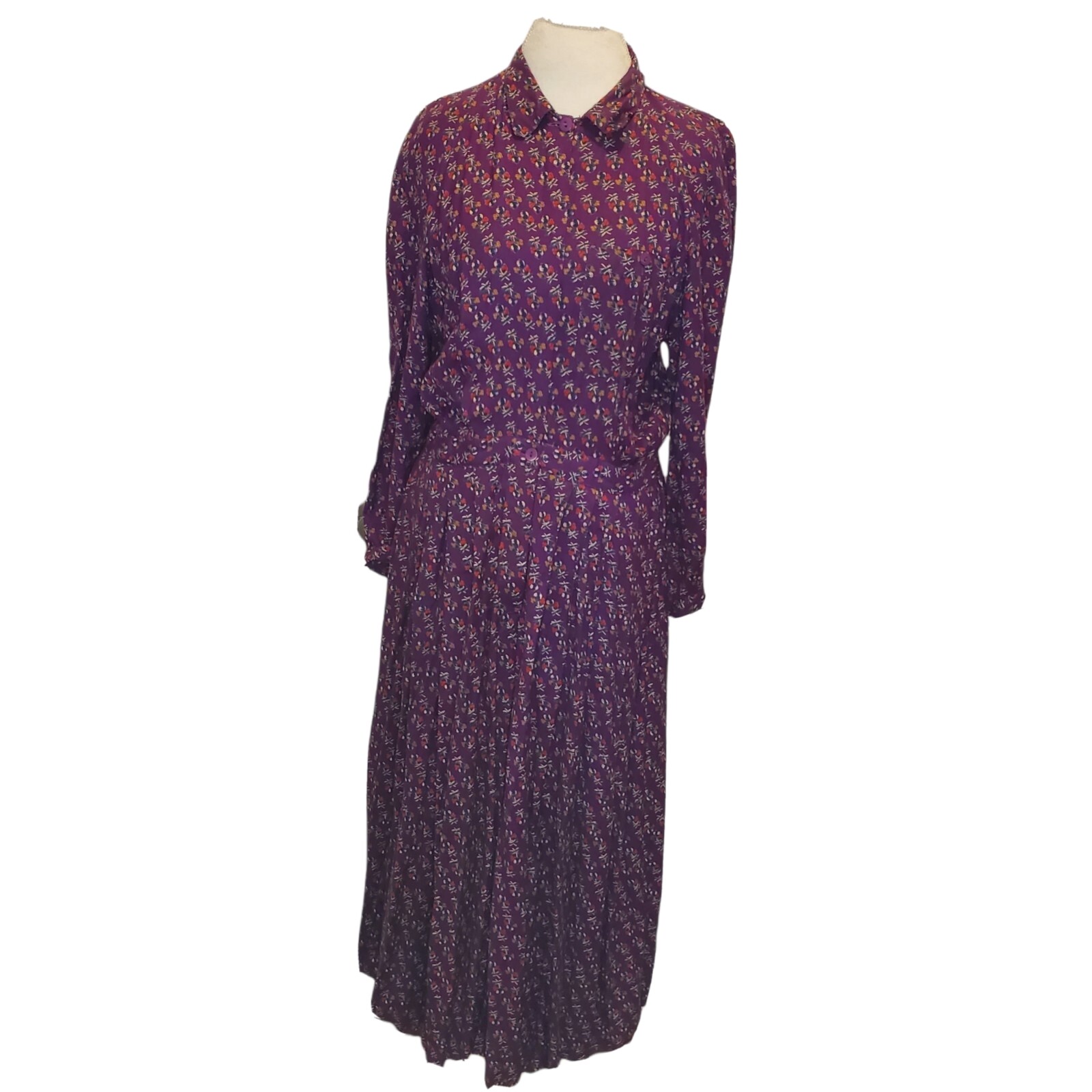 Retro 90s Modest Purple Floral Longsleeve Maxi Dress Long S/M Cottage Core