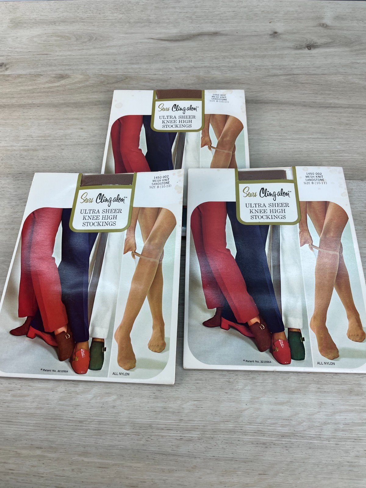 Sears Cling Alon Ultra Sheer Knee High Stockings Size B 10-11 Sandstone 3 Pairs