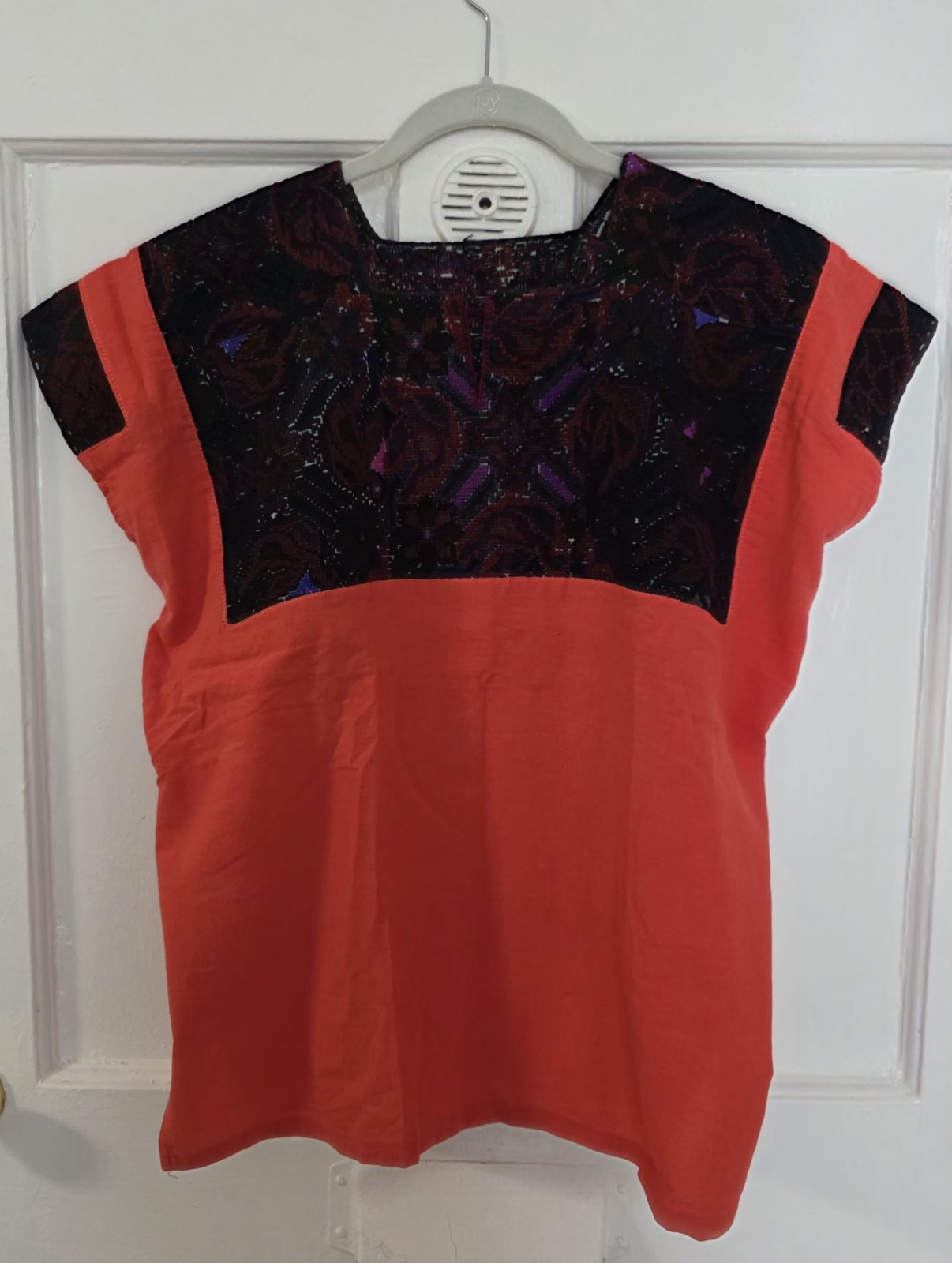 Vintage Handmade Huipil Blouse Red Embroidered Woven Floral Top Women’s