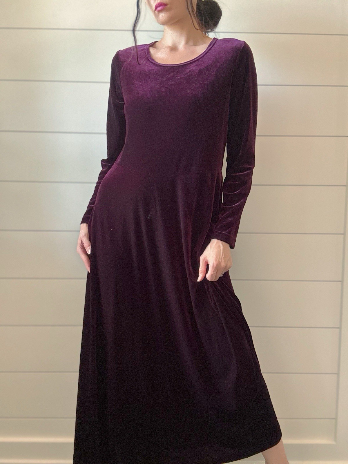 Vintage Maxi Dress 90s Crushed Velvet Purple Witchy Gothic