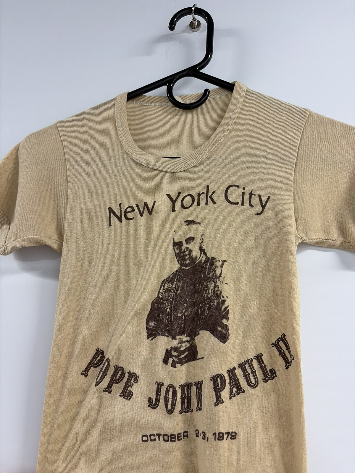 Vintage 1979 Pope John Paul II NEW YORK CITY 70s TShirt brown sz Small NYC RARE