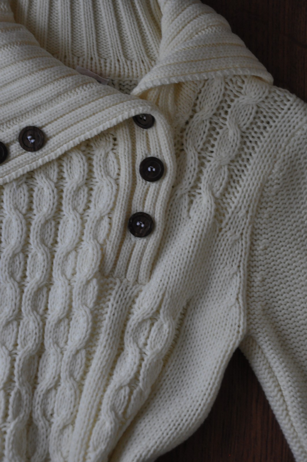 70s Vintage Cream Chunky Cable Knit Buttons Turtleneck Fisherman Sweater Women S