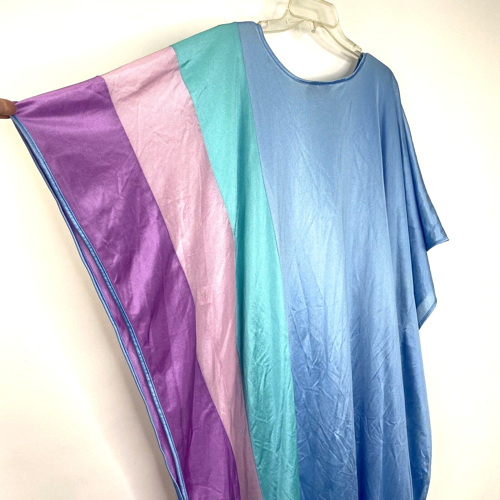 Vintage Jane Russell Batwing Nightgown One Size Fits All Blue Nylon Stripes