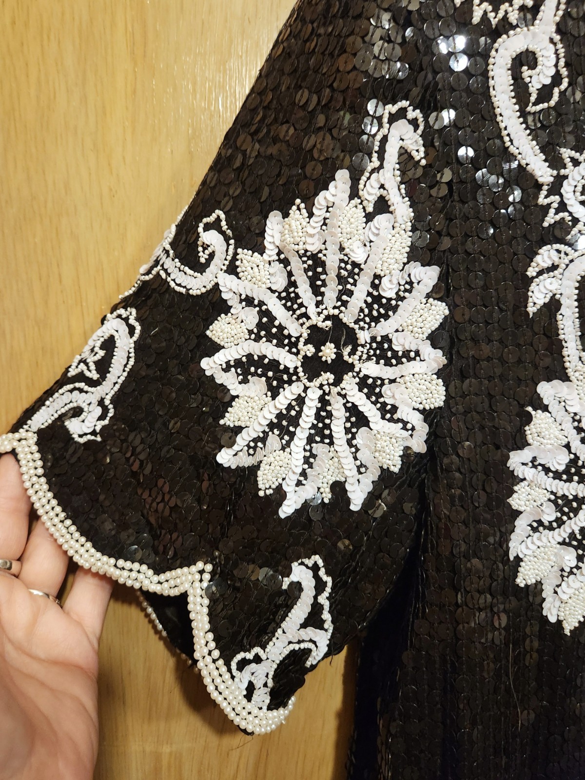 Vintage Royal Feelings Silk Blouse Womens XL Beaded Sequins Floral Design Top
