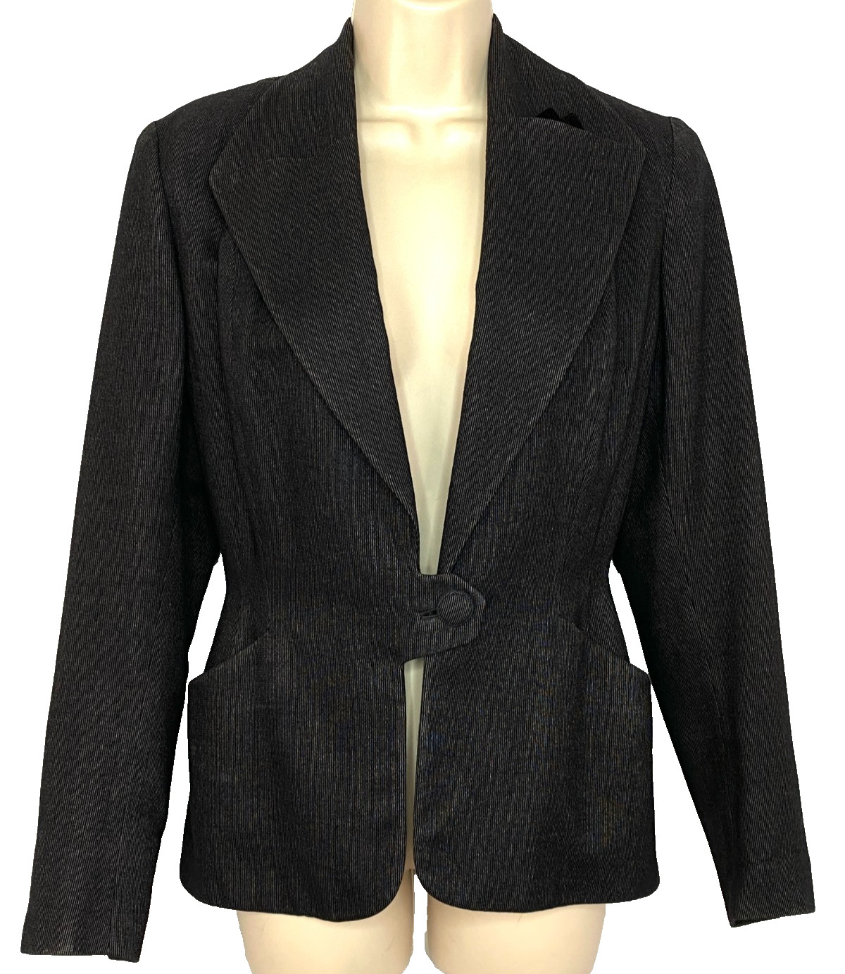 Vintage 1950s black wool jacket S WALDA SCOTT dark gray pinstripes blazer