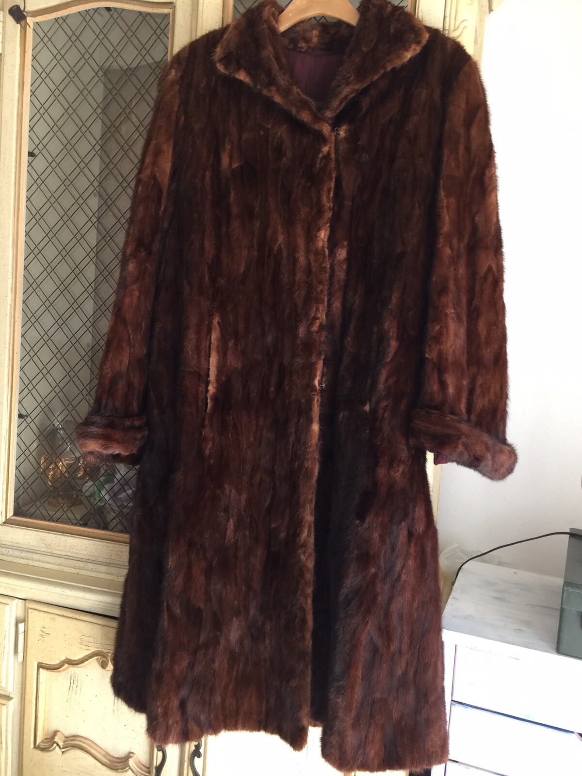 VINTAGE BROWN FUR COUTURE EVENING COAT ELEGANT WINTER WEAR MIDCENTURY DESIGN XL