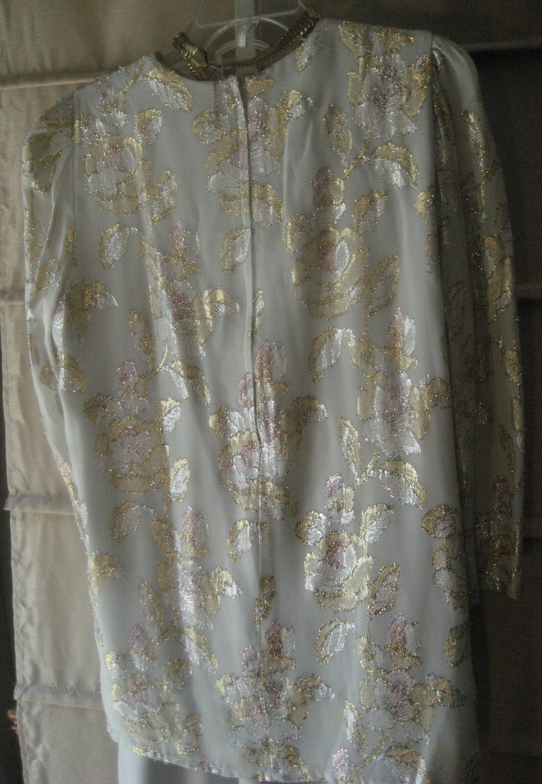Vintage 1980s Petra Dress Light Grey w/ Silver, Gold, Pink Metallic Threads