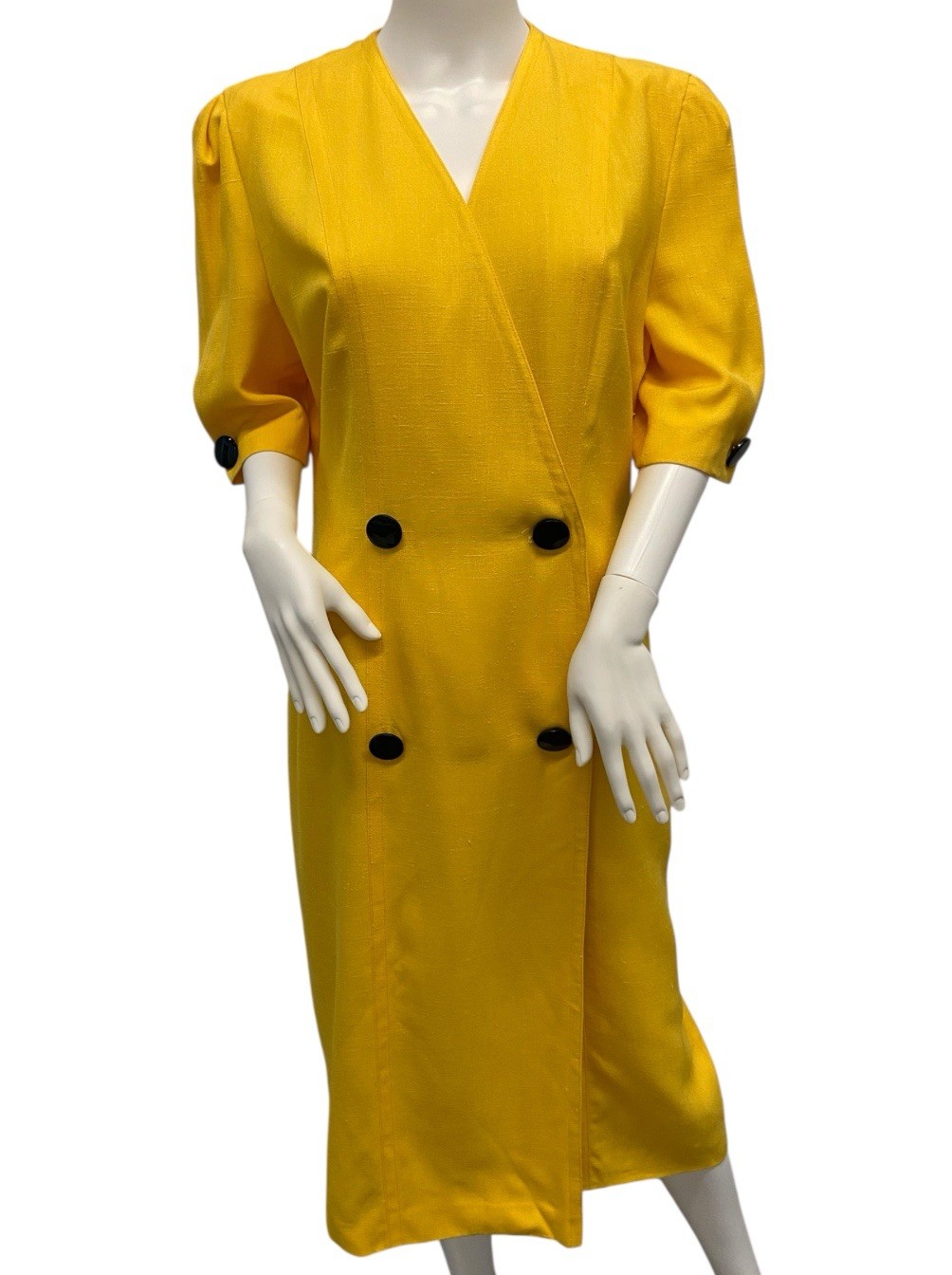Vintage 80s Pierre Balmain Yellow Linen Power Dress Women’s M-L Made in France
