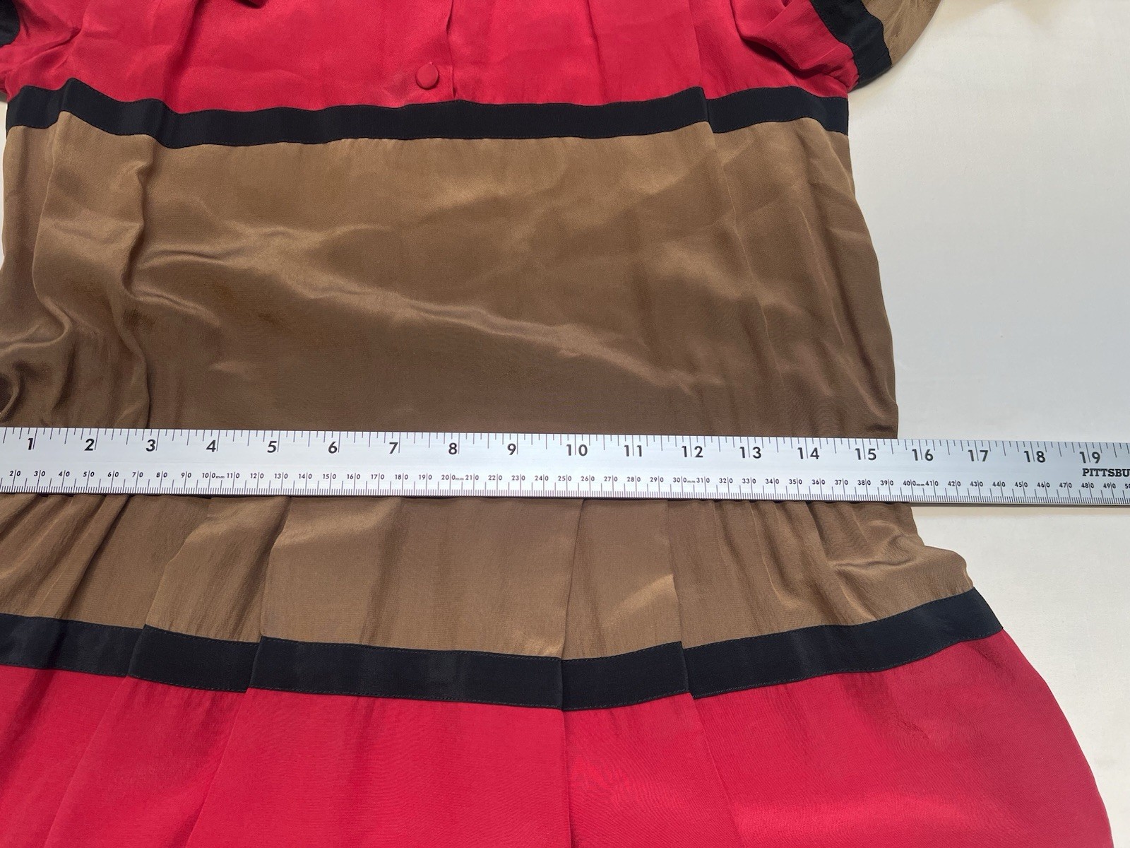 Vintage Color block Silk Secretary Dress Tomato Red Khaki Brown Black