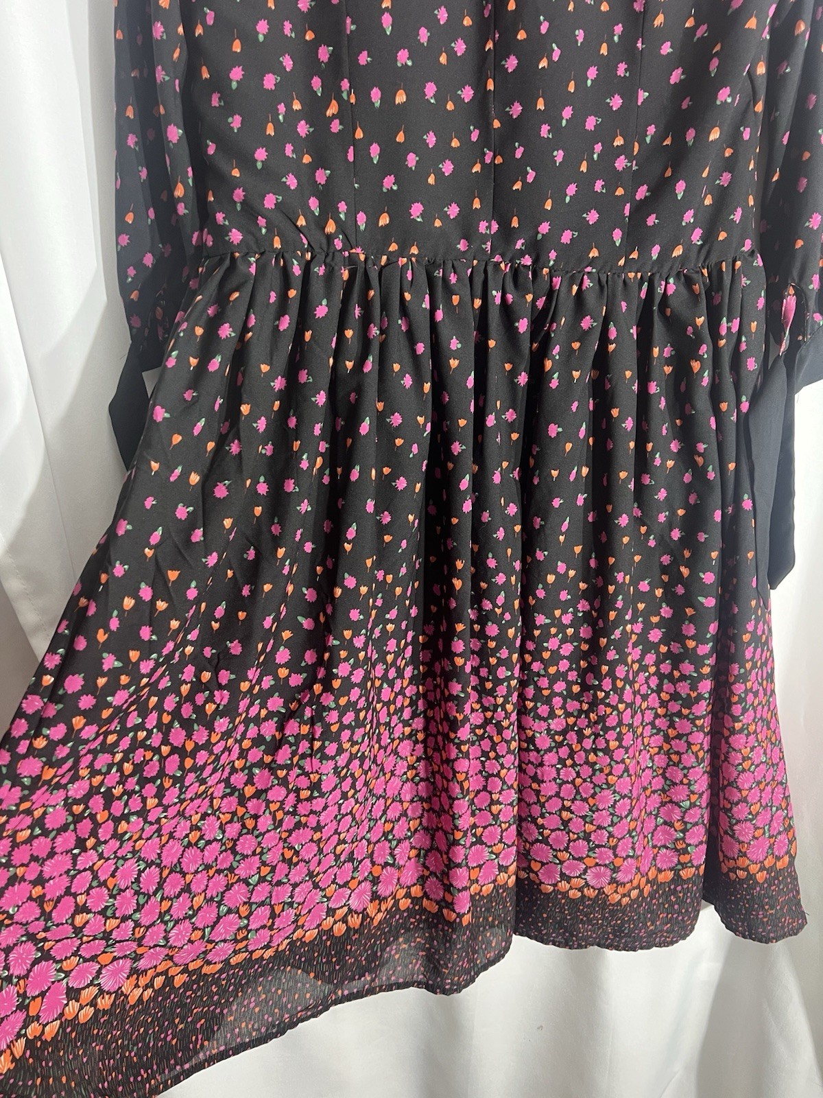 Unique Vintage Poppy And Flower 1970s Black Aline Dress