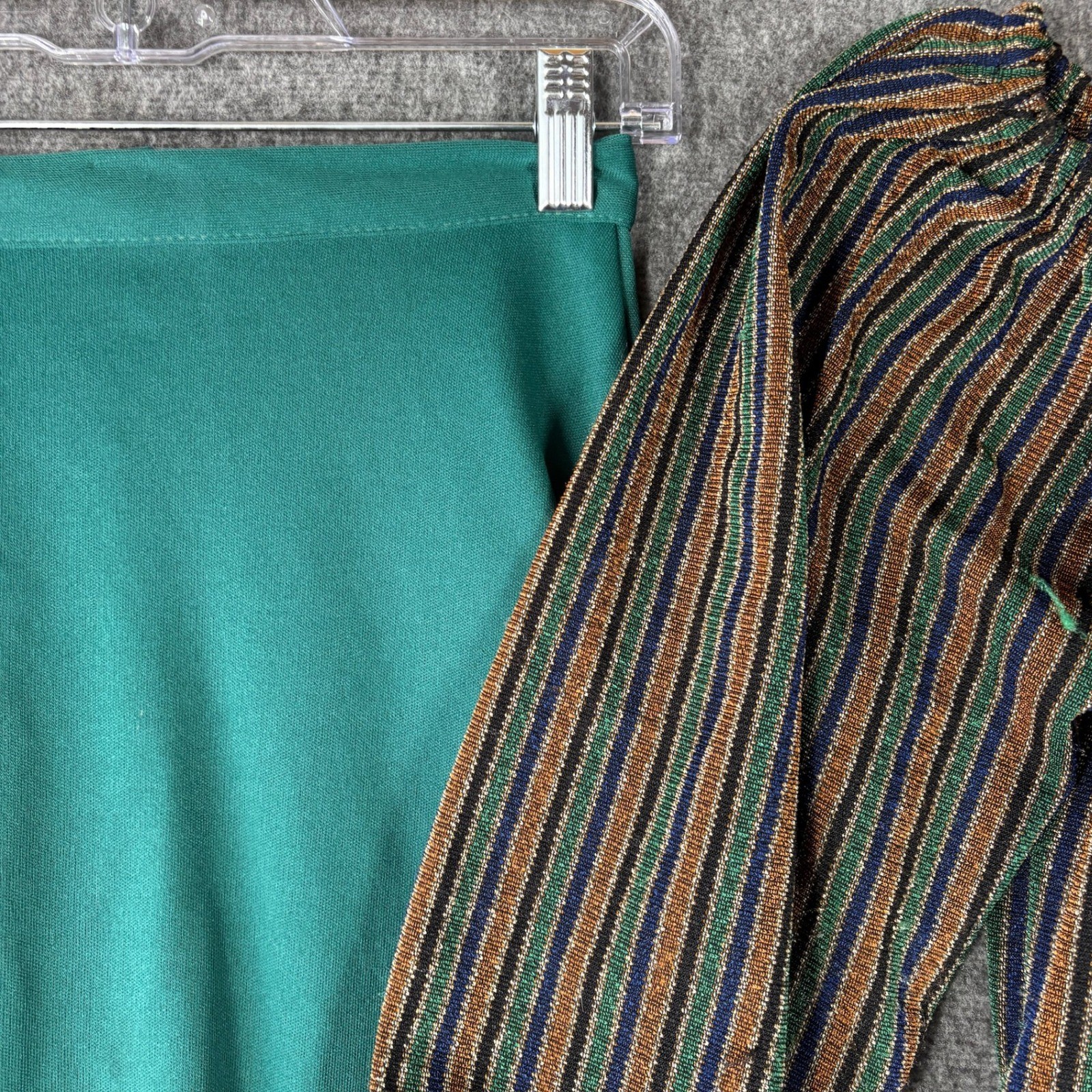 Vintage 70s Metallic Lurex Striped Peasant Top and Ruffle Midi Skirt Set Teal 9