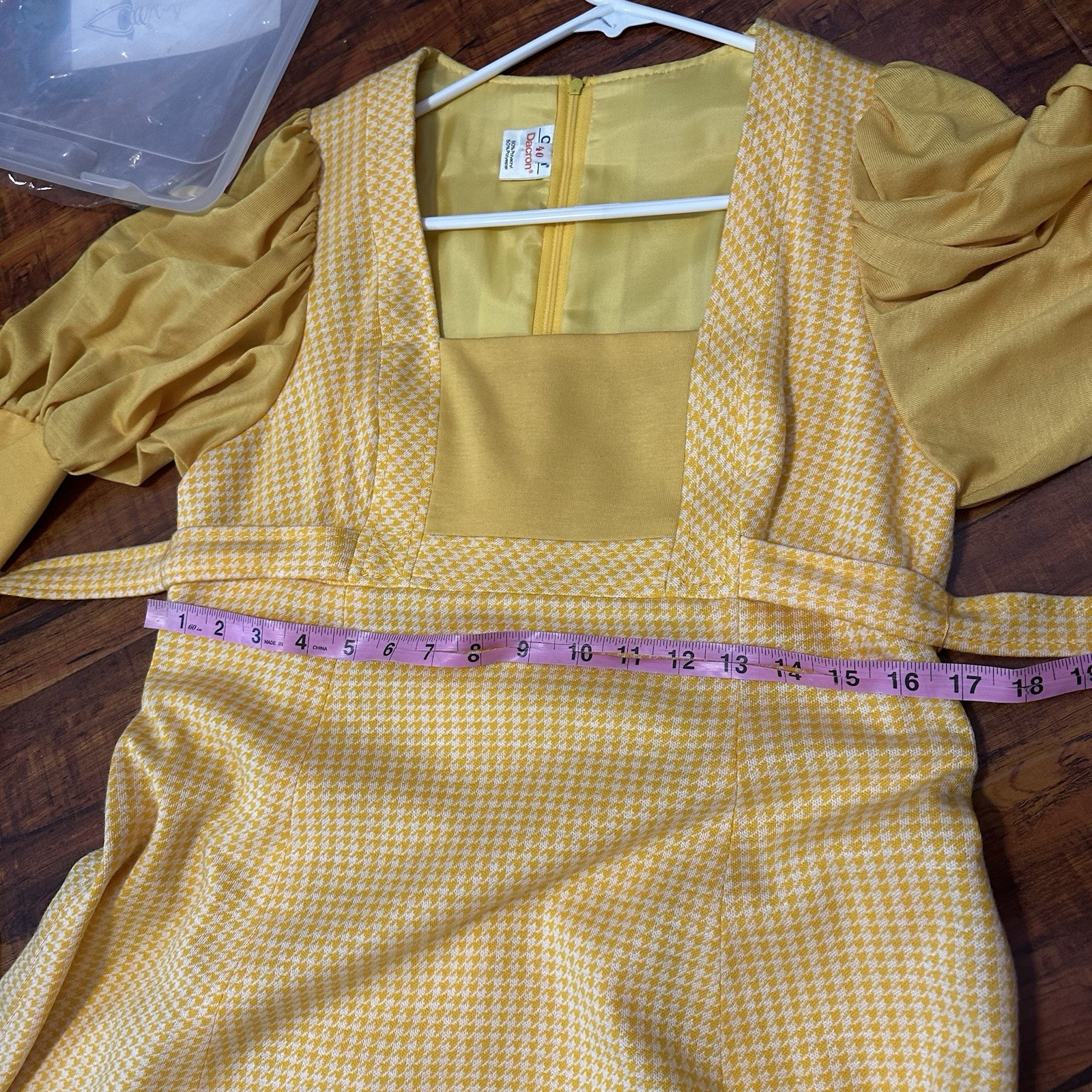 Deadstock 70s Vintage Dacron Houndstooth Dress Mustard EU 40 Fall Cottagecore