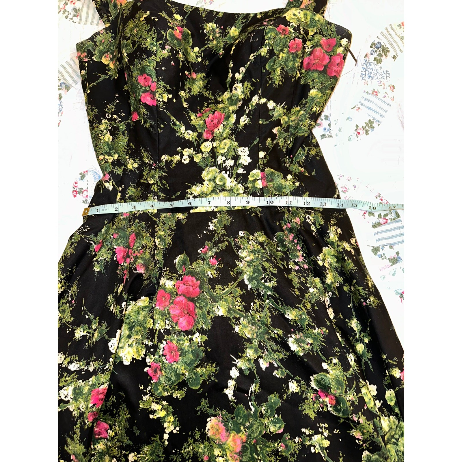 VINTAGE FIFTIES GRENELLE ESTEVEZ FLORAL PRINT CIRCLE SKIRT POLISHED COTTON DRESS