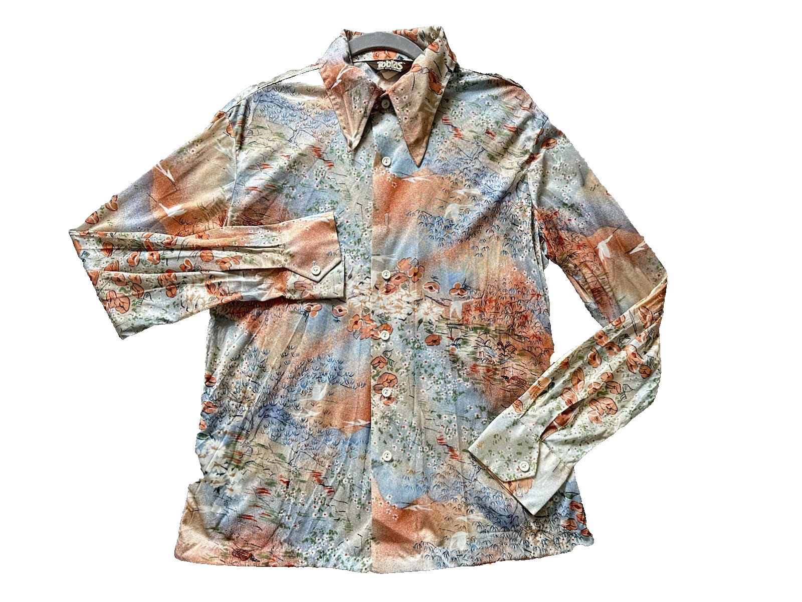 1970s Rainbow Floral & Birds Disco Saturday Night Fever Shirt Size L