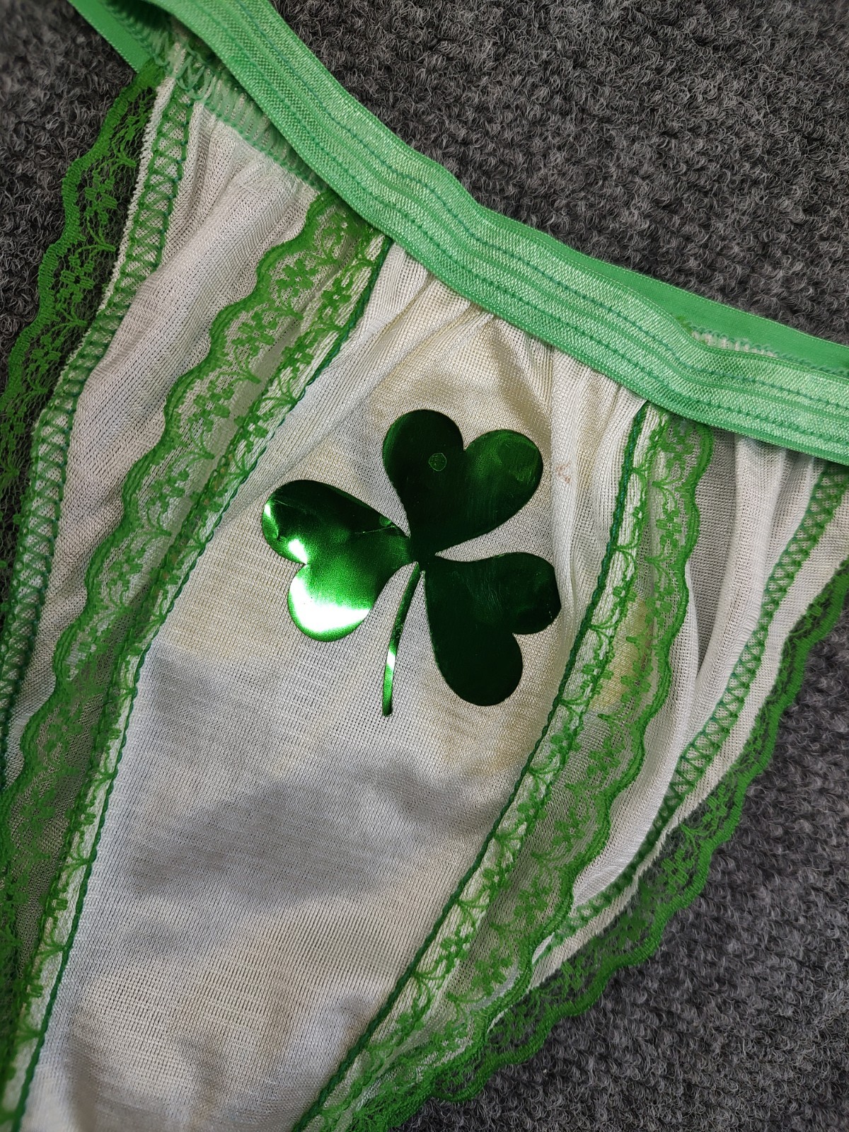 80’s Vintage Panties St Patrick’s Day Shamrock Tanga Thong Back Nylon Retro M/L