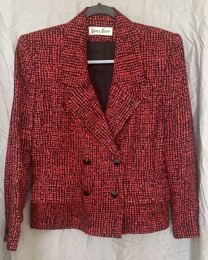 Vintage Nieman Marcus Red And Black 100% Silk 3 Piece Skirt Set Size 4
