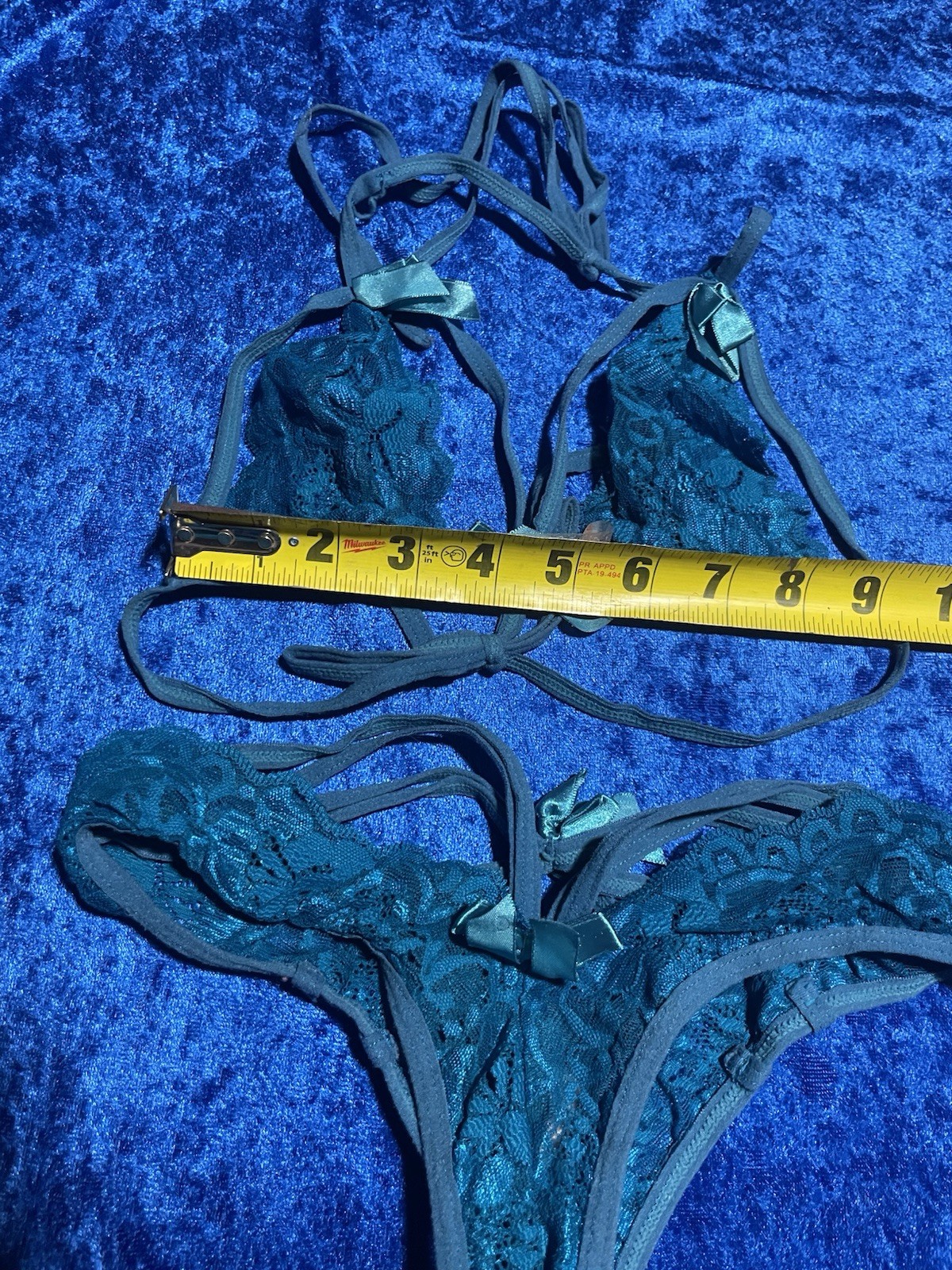 Lingerie Set Teal Blue Lace Bralette Panties Dancer Outfit Sexy Size Small