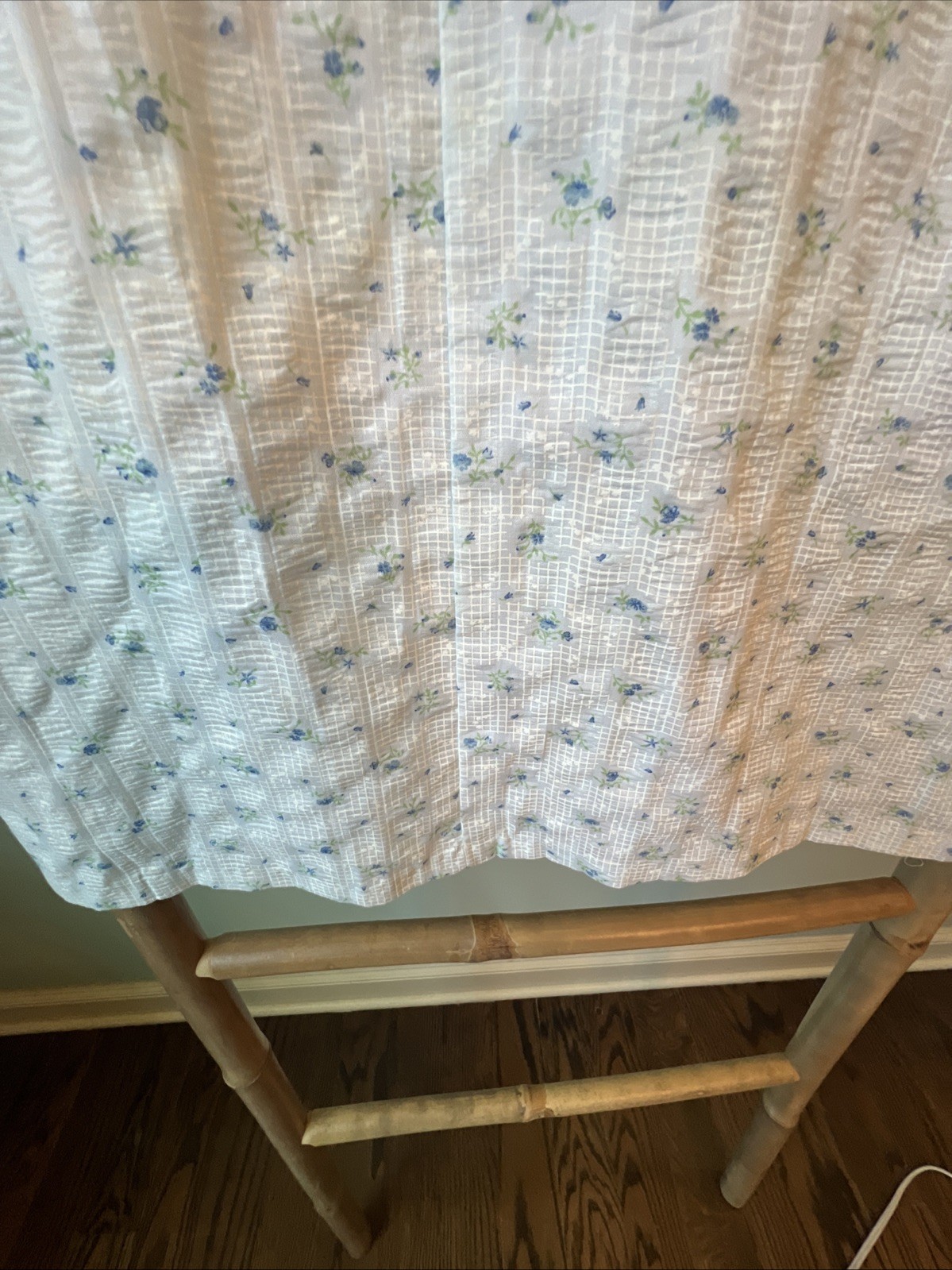 Vintage Nice n Easy Blue Floral Cottagecore Nightgown Lace Yoke Bow Womens M USA