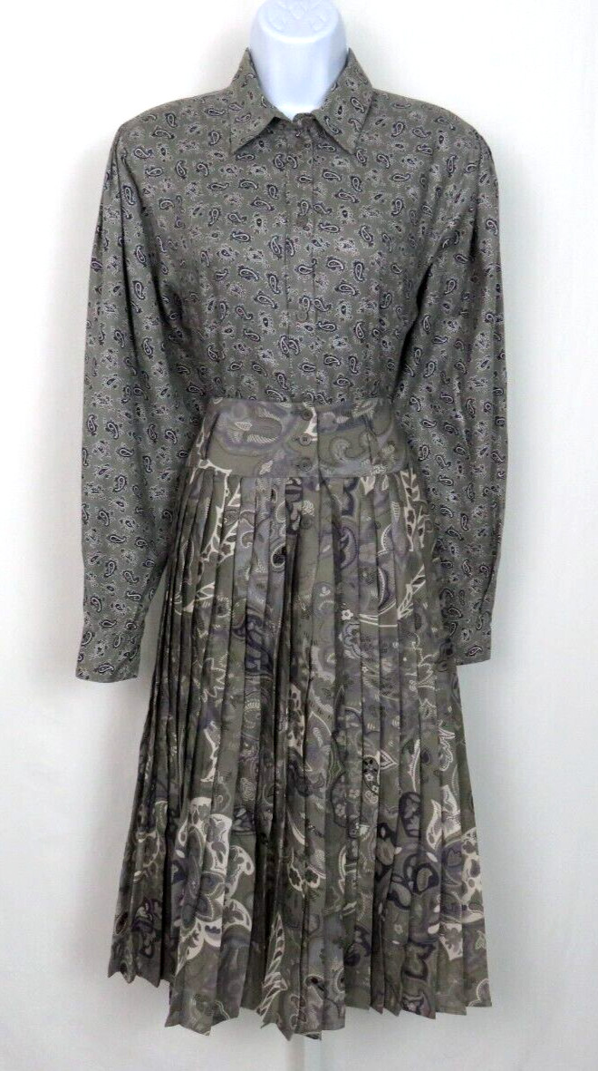 VTG 1980s MONDI SIZE 34 PAISLEY GRAY SKIRT & BLOUSE SET COTTON MODAL BLEND