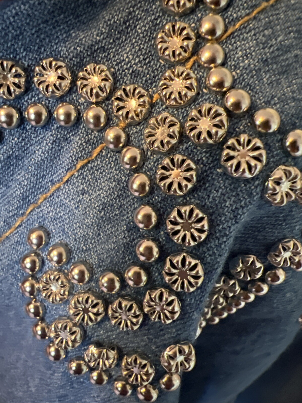 Vintage Women’s Denim Western Button Shirt Studded Cowgirl Prairie Rodeo Size 14