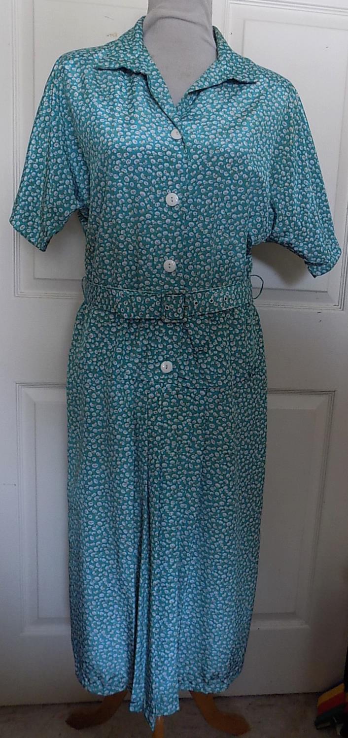 Vintage 80s Aqua Print Polyester Dress J. B. Too Size 12 B40
