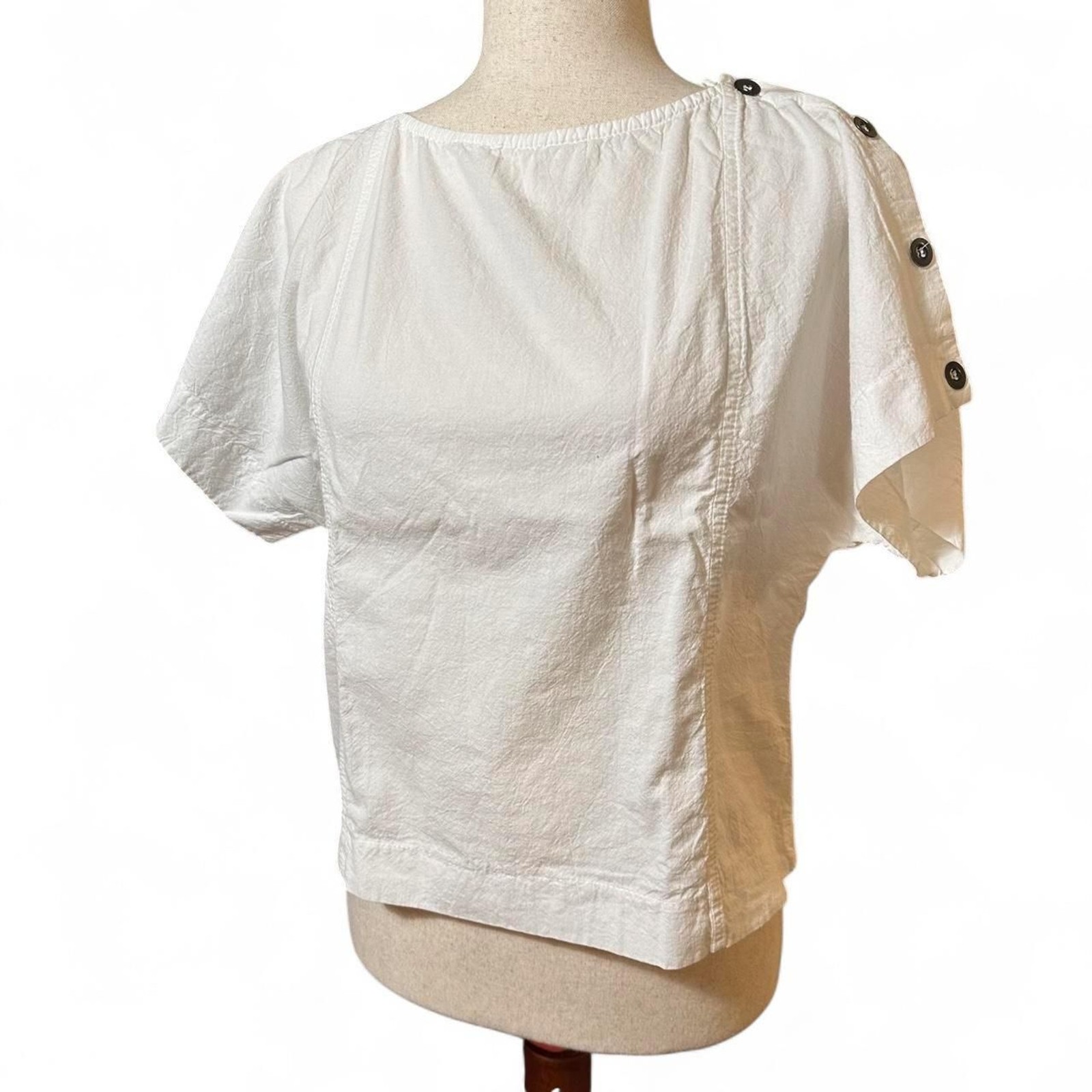80s Dabney Paris New York White Drop Shoulder Fitted Business Casual Blouse