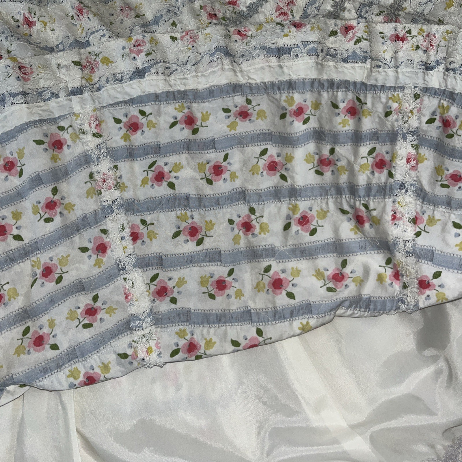 Vintage 1950s Floral Dress Lace Overlay Cotton Full Skirt Pinup VLV New Look XS
