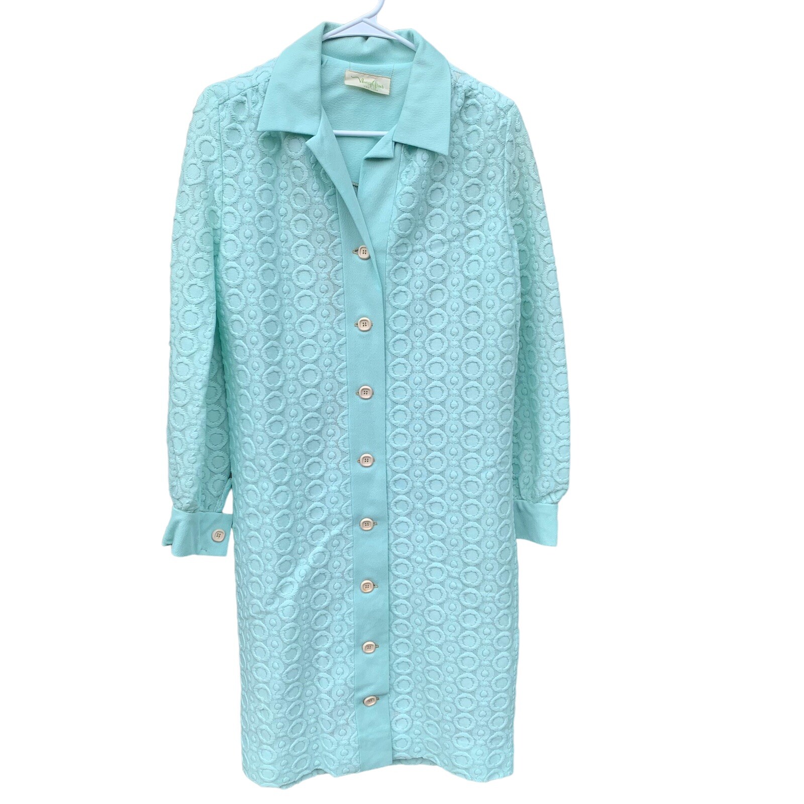 Vintage Nancy Greer Button Up 1970’s Blue Green Dress Jacket Career Size Small