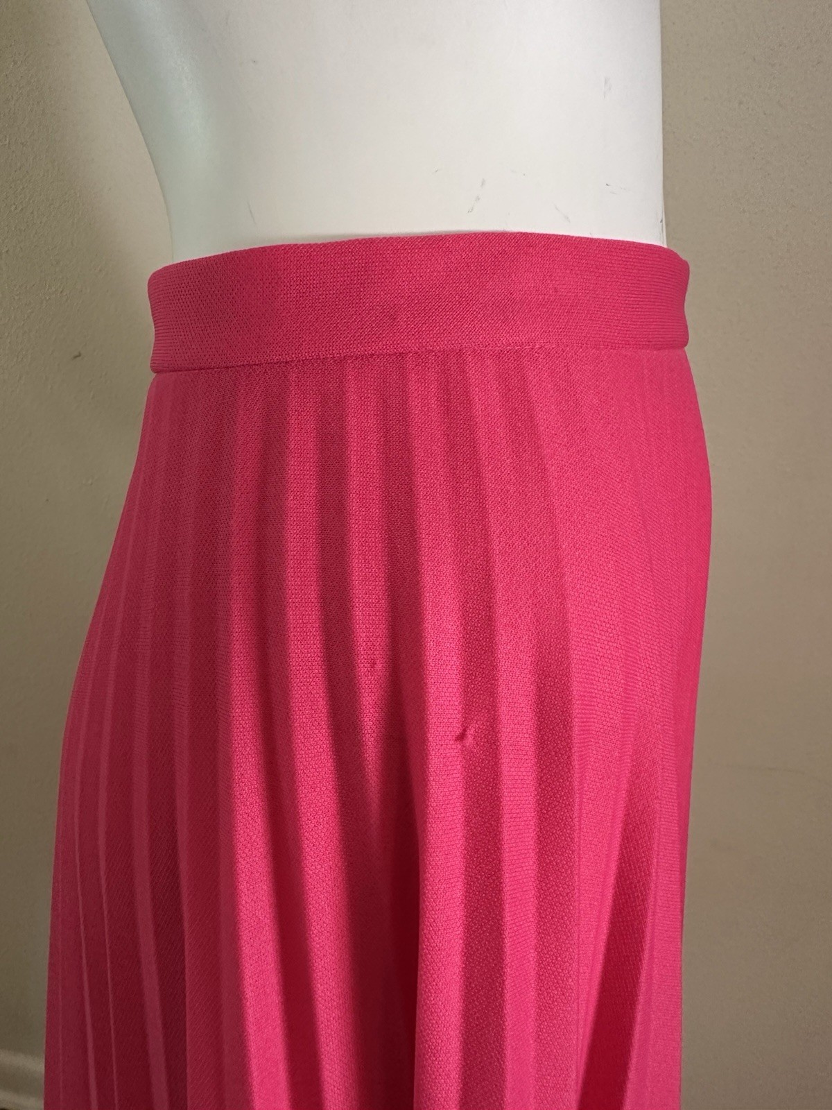 1970s Hot Pink Neon Knife Pleated Maxi Skirt Miss Shaheen Hawaii Resort S 6 VTG