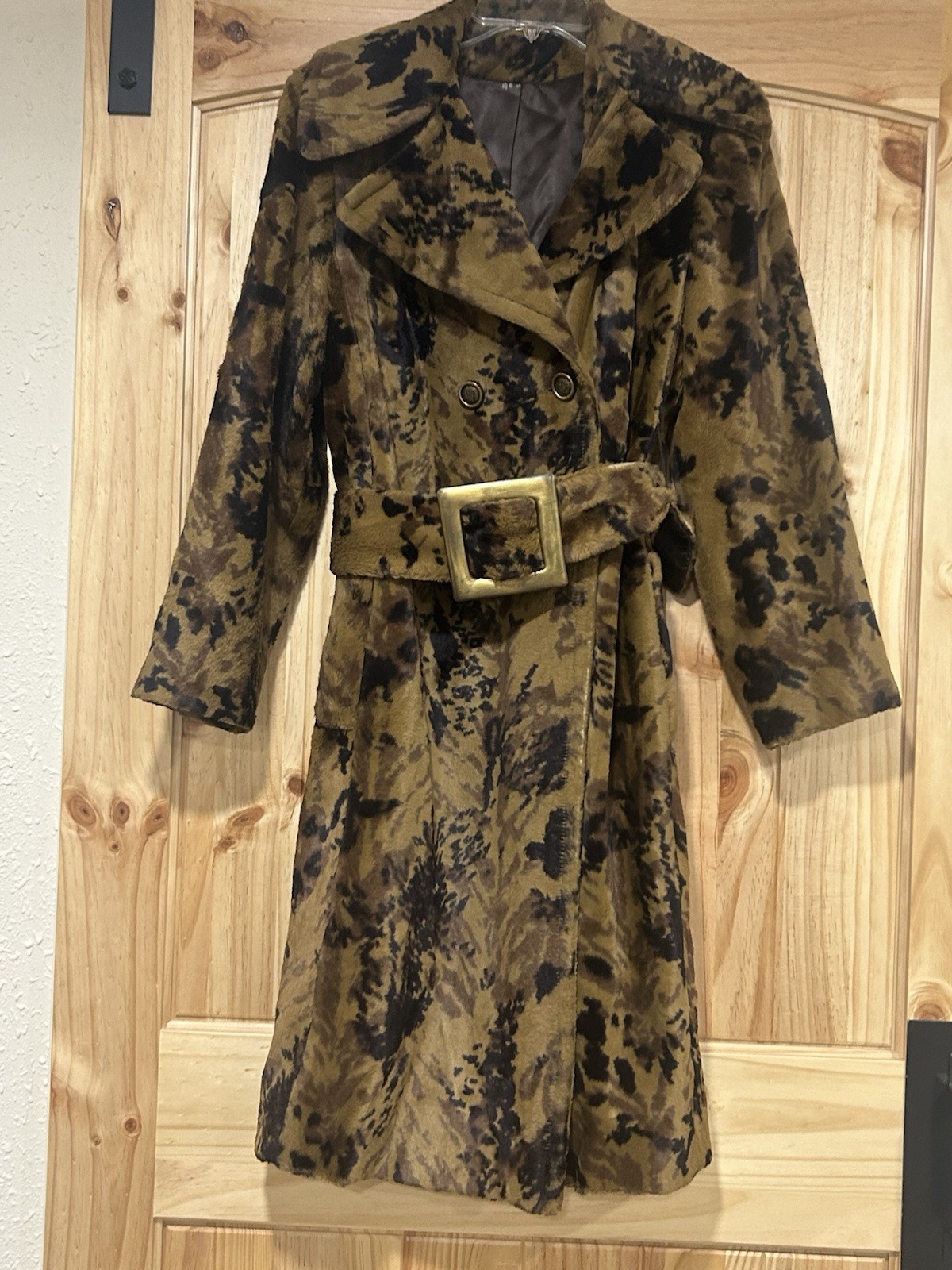 Vintage Betty Rose Trench Coat Brown Black Belted Gold Buttons Classic Small